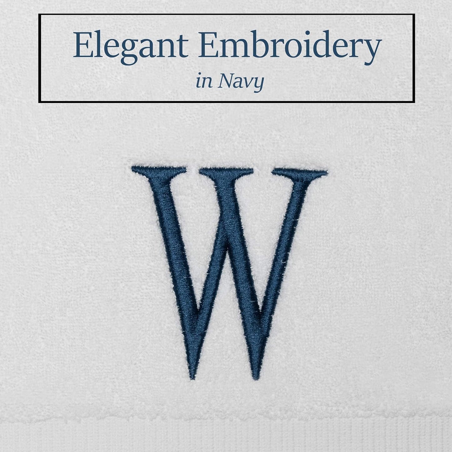 White with Navy Monogrammed Hand Towels for Bathroom - Set of 2 Letter W | Luxury Hotel Quality Initial Towels For