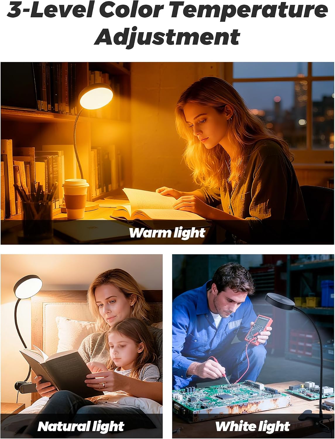 Clip on Light,10 RGB Colors+10 Brightness Small Desk Lamp with Clamp Light | 500 lm Bright 72 LED Desk Light, USB
