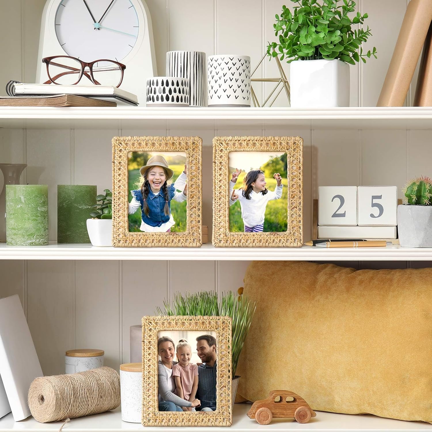 Boho Woven Rattan Picture Frame Set Rustic Wicker Photo Frames / 5 x 7 / Set of 3