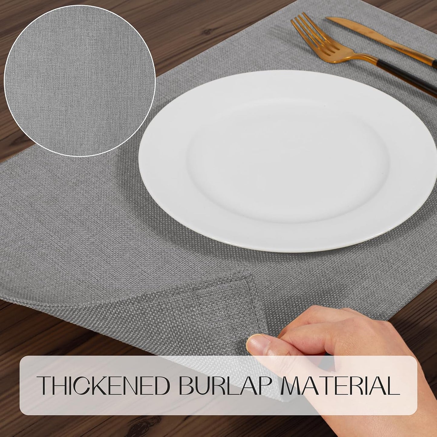 Romanstile Cloth Placemats Set of 8, Heat Resistant Double Layered Thickened Place Mats, Washable Faux Linen Farmhouse