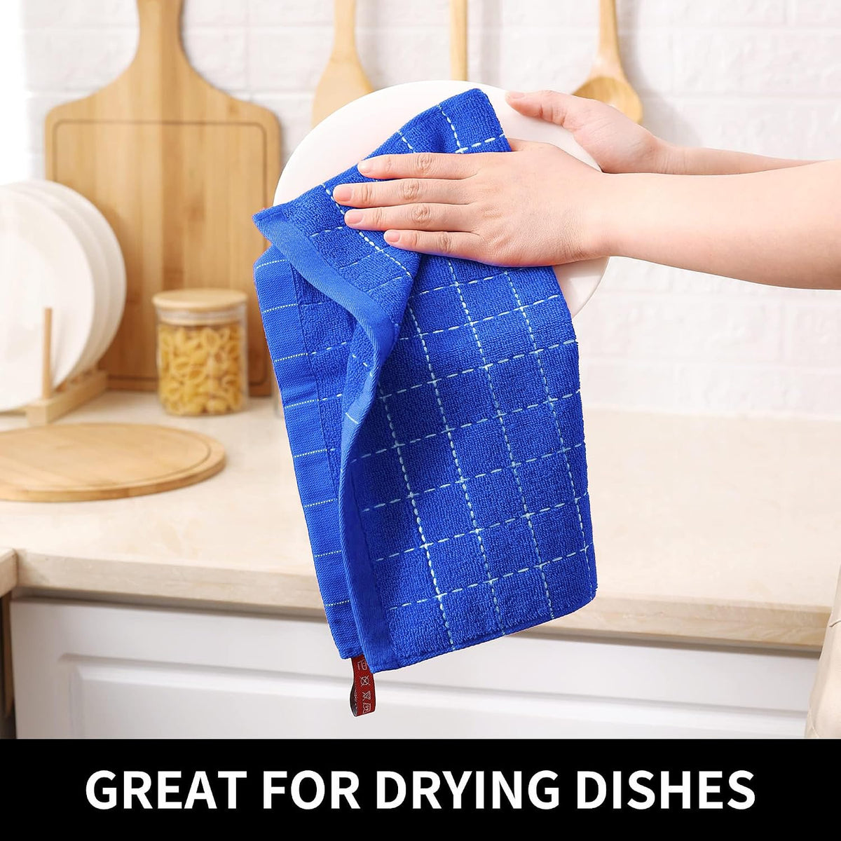 Homaxy 100% Cotton Terry Kitchen Dish Cloths, 12 Pack, Blueberry | Ultra Soft and Absorbent Dish Towels for Kitchen