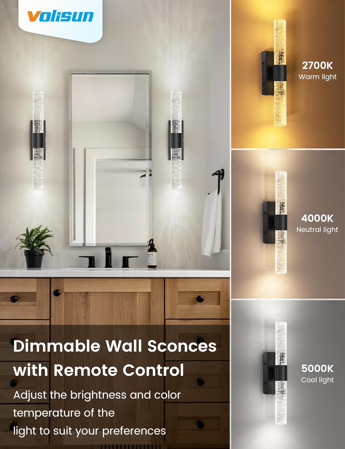 VOLISUN Battery Operated Wall Sconces Set of Two,Black Sconces Wall Decor Set of 2,Wireless Wall Sconces with