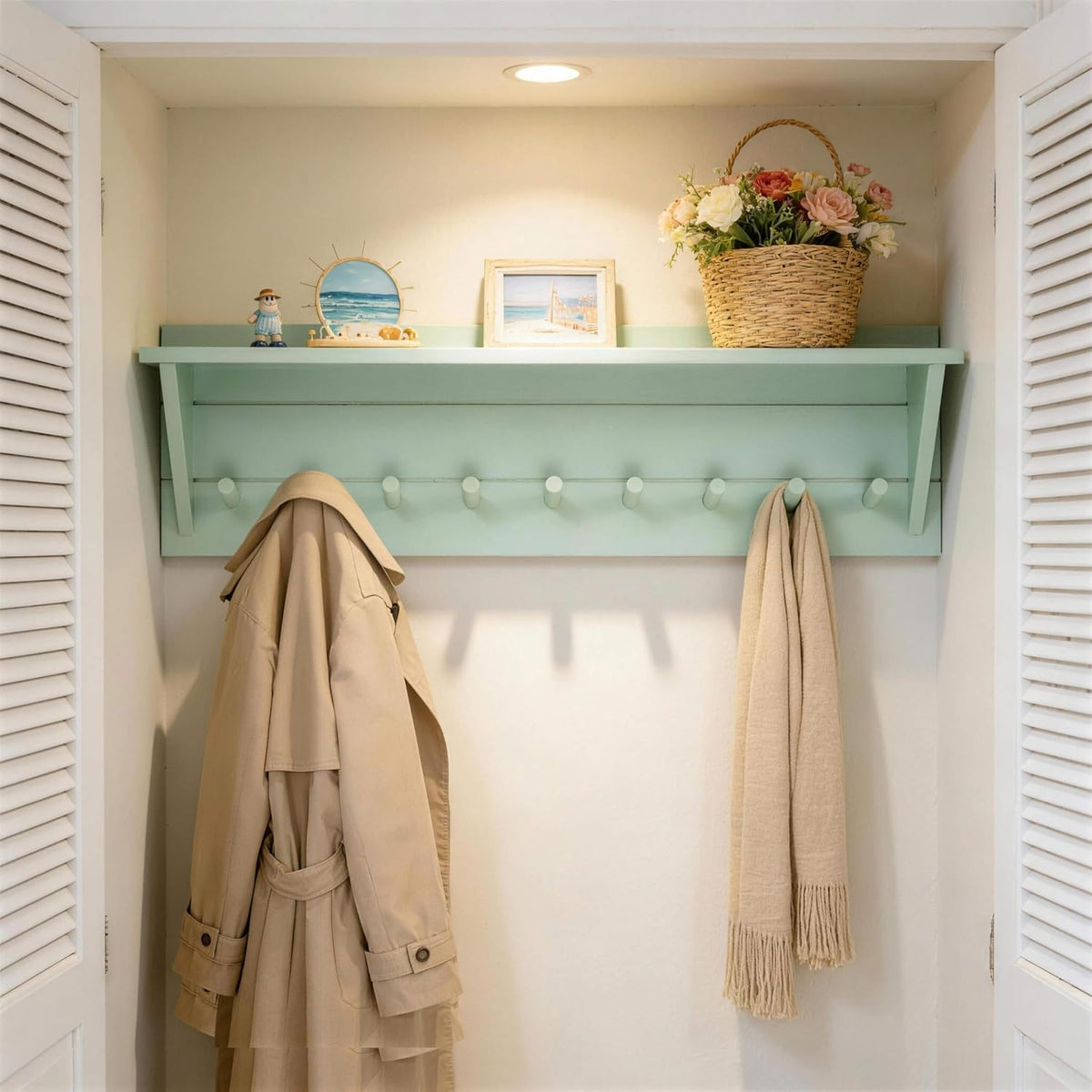 WEBI Coat Rack Wall Mount with Shelf,36" Long Entryway Wall Shelf with Hooks Underneath,9 Peg Hooks for Hanging
