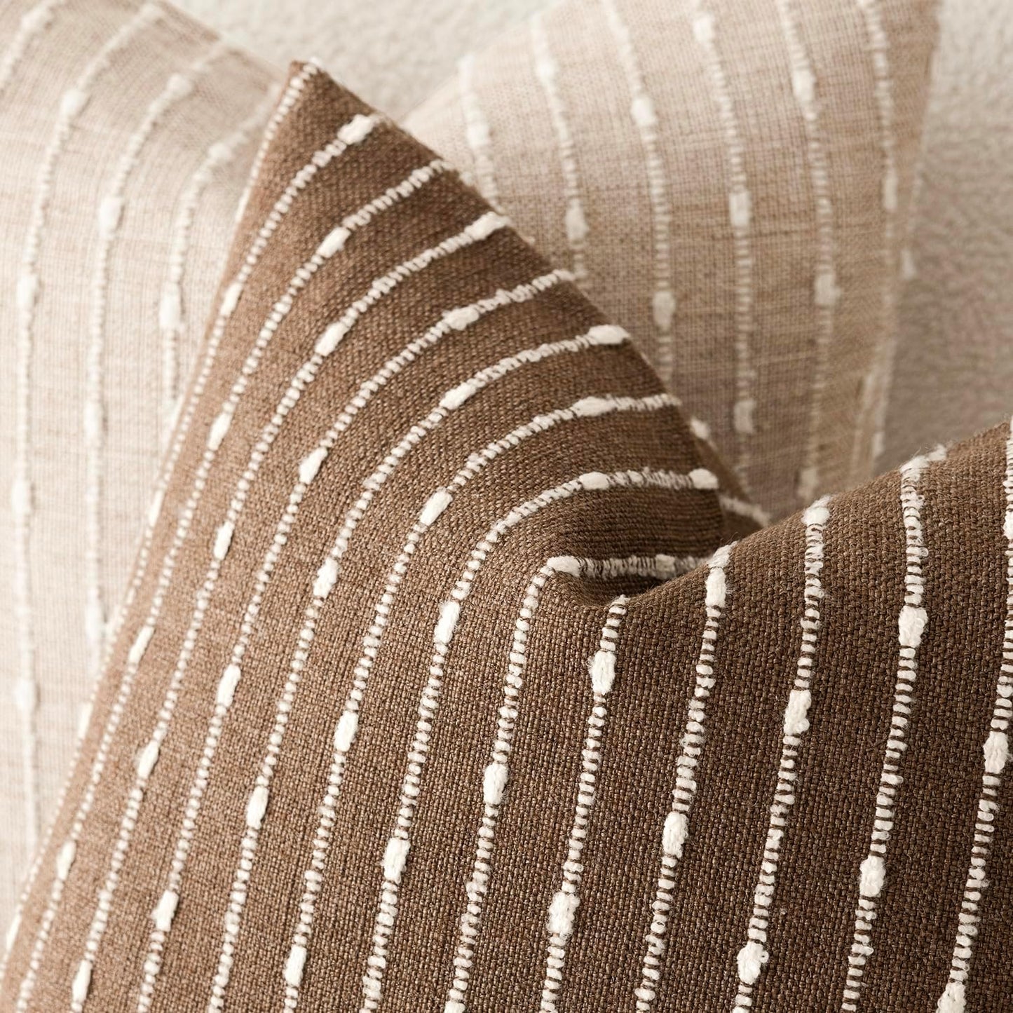 Decorative Jacquard Boucle Throw Pillow Covers Accent Textured Striped / 18 x 18 / Brown / Set of 2