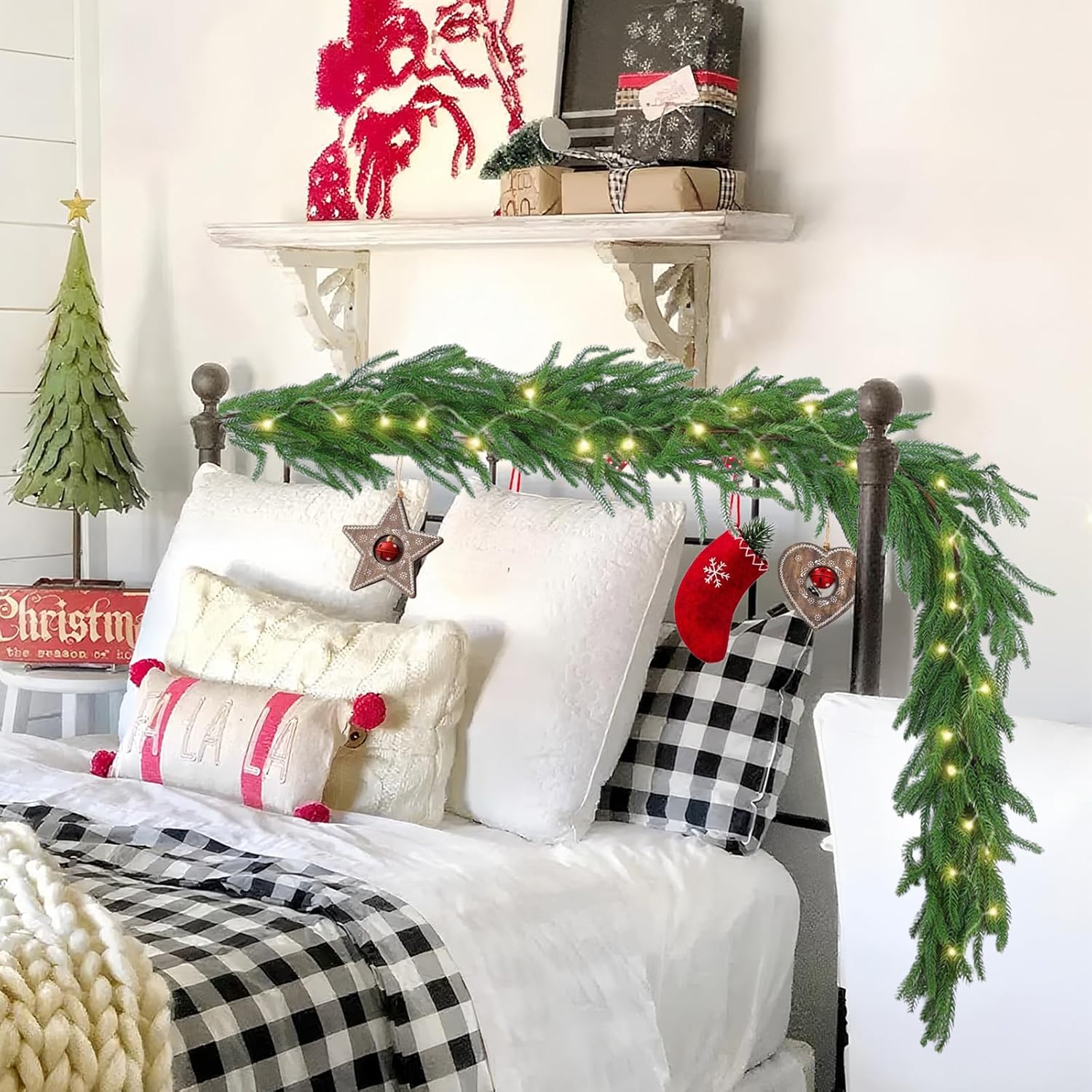 Hananona 2Pcs 6Ft Artificial Norfolk Pine Garlands, Real Touch Winter Pine Garland, Green Artificial Greenery Garland