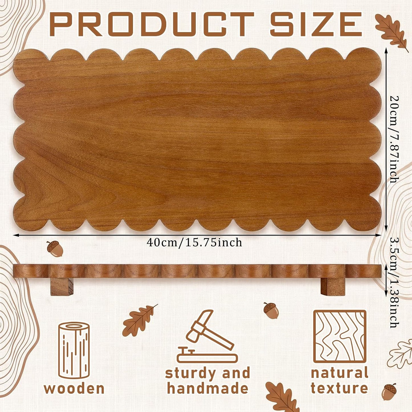 Scalloped Wood Riser Tray Soap Rustic Bathroom Decoration / Walnut Color / 16'' x 8'' x 1.4 / Square