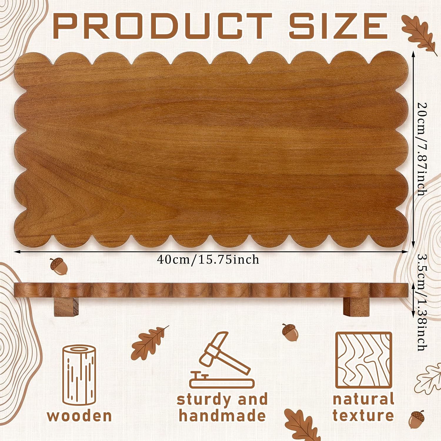 Scalloped Wood Riser Tray Soap Rustic Bathroom Decoration / Walnut Color / 16'' x 8'' x 1.4 / Square