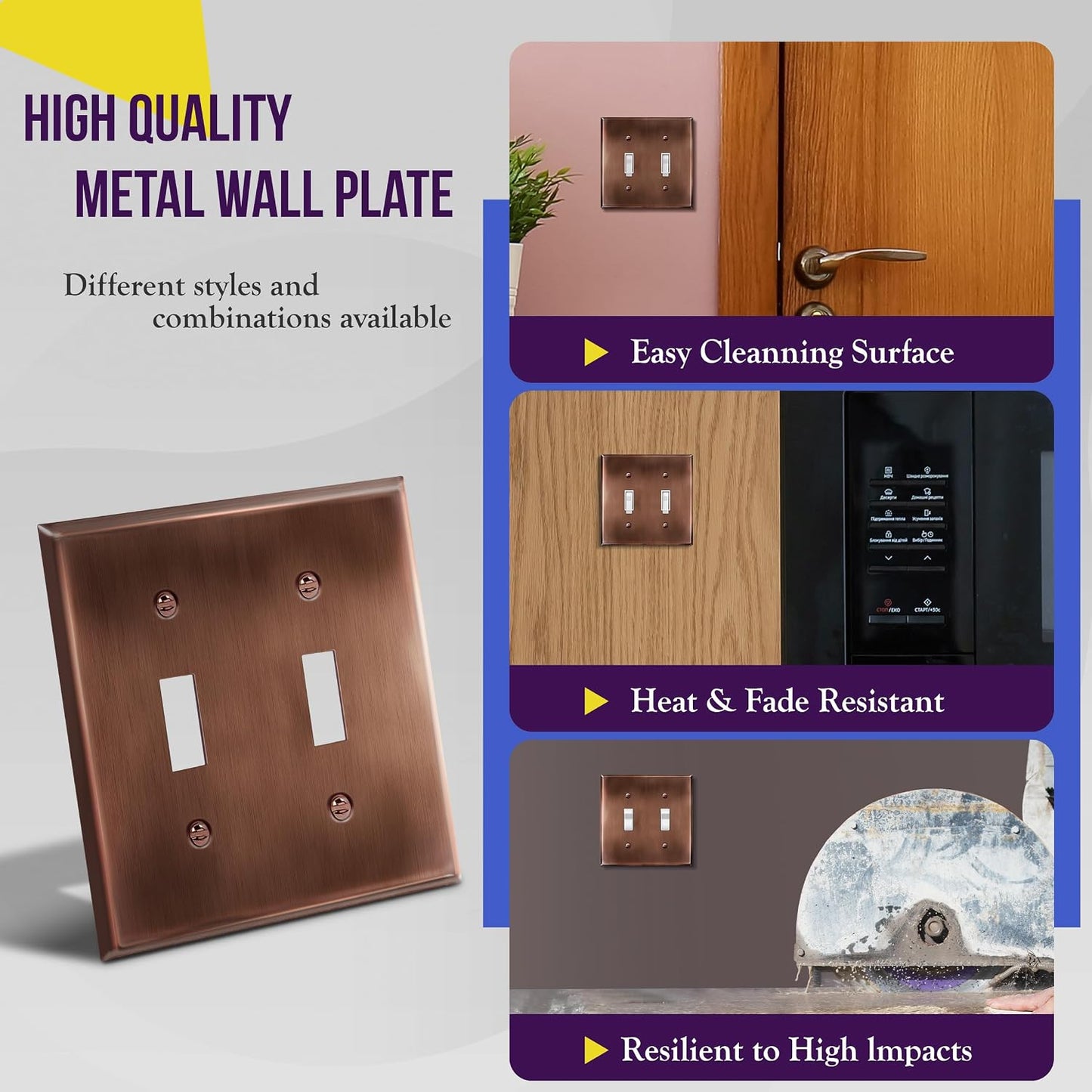 ENERLITES Double Toggle Light Switch Metal Cover Plate, Stainless Steel Wall Plate, Corrosion Resistant, Standard Size