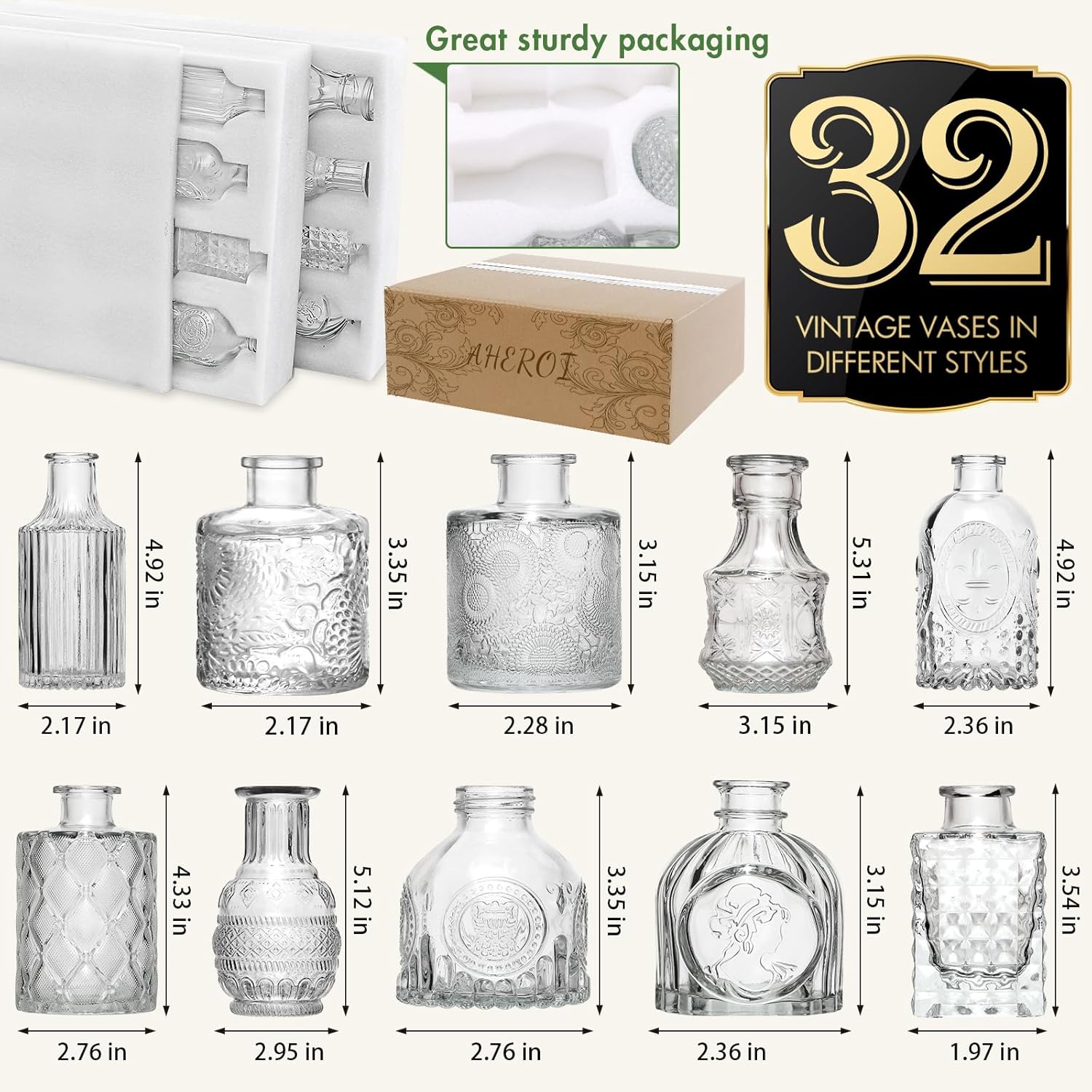 Glass Bud Vases Small Vases for Flowers / Clear / Set of 32