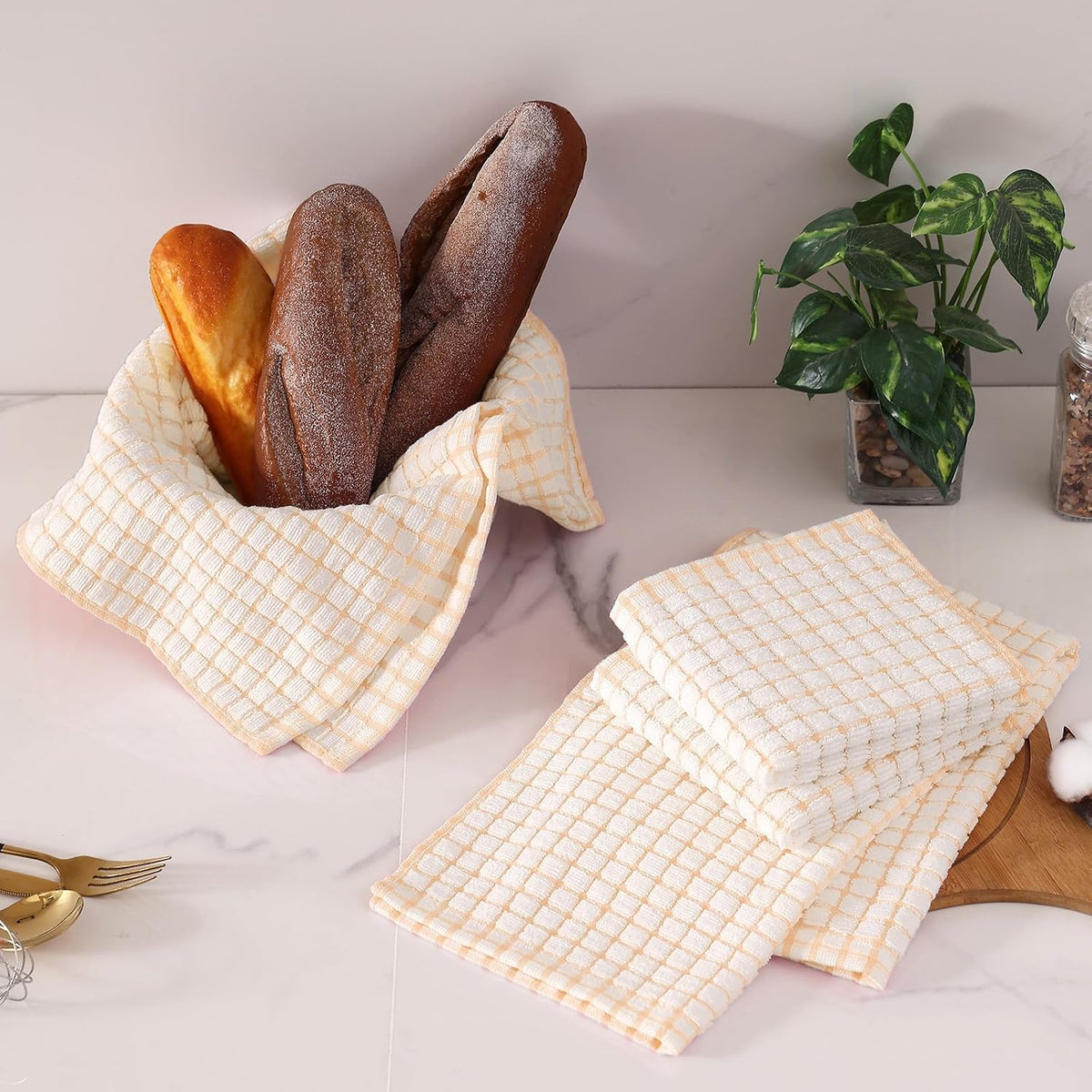 Homaxy Kitchen Towels and Dishcloths Set, Set of 12, Apricot | Cotton Terry Kitchen Dish Towels, Super Soft and