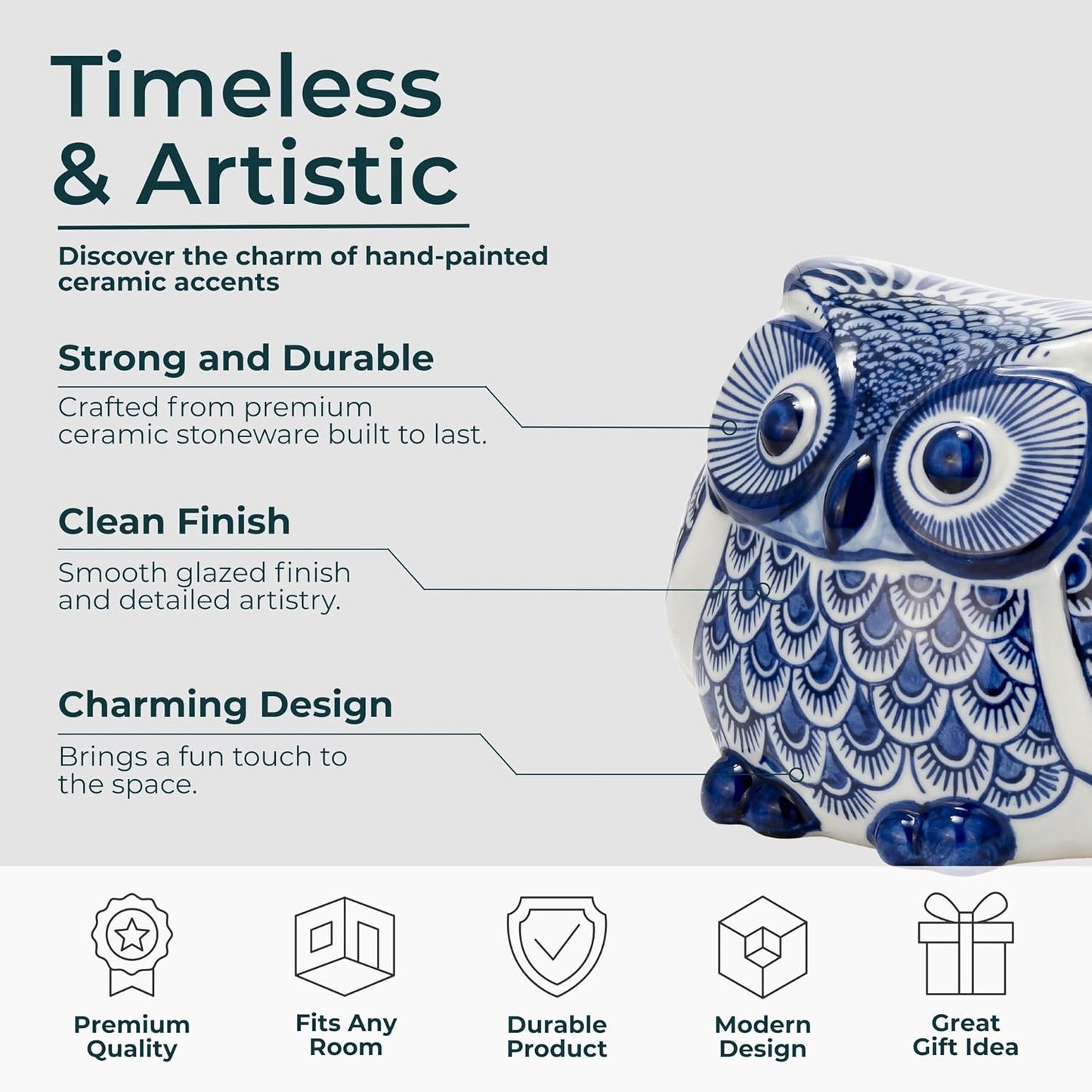 Owl Ceramic Figurine Sculpture / Blue / 5" H