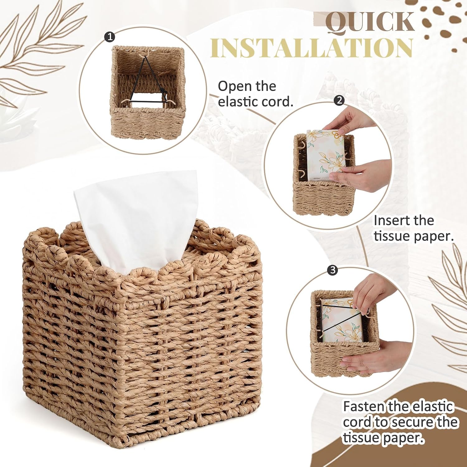 Woven Facial Tissue Holder / Paper Rope / 5.91 x 5.91 x 5.91