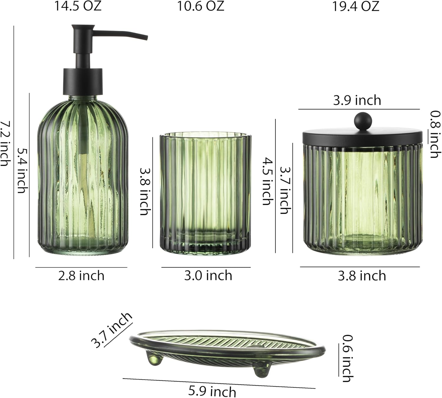 Heavy Weight Decent Glass Bathroom Accessories Set / Green / Set of 4