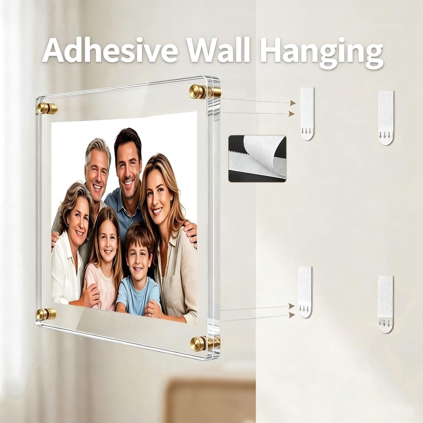 Kalami 11x14 Acrylic Wall Mount Picture Frame Self Adhesive | No Drill Holes Floating Frameless Clear Photo Frame for