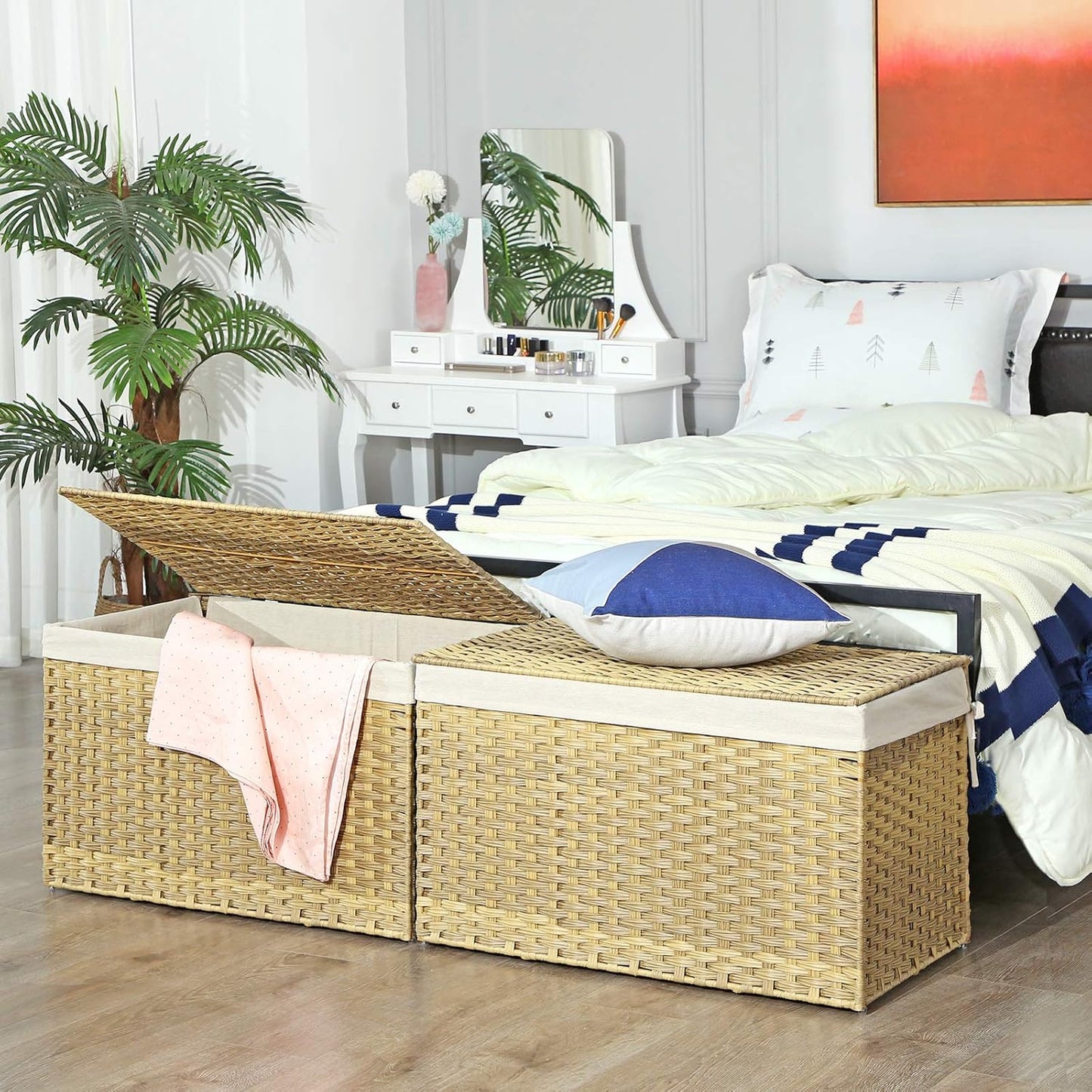 Metal Frame / Woven Blanket Storage Bin / 160 L / Natural