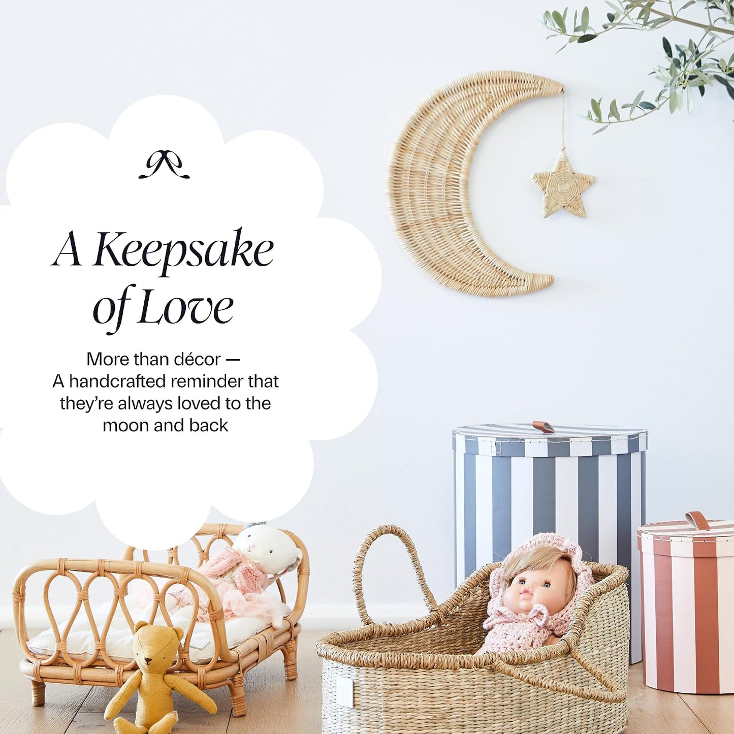 Handmade Rattan Moon Wall Decor / Natural