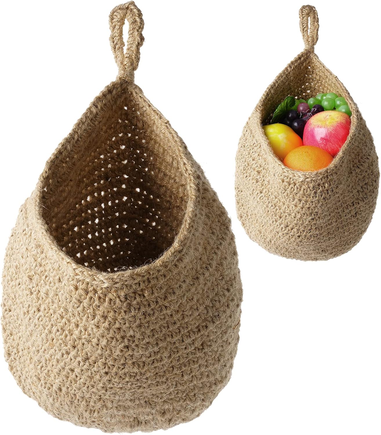 Jute Hanging Fruit Baskets / Light Brown / Set of 2