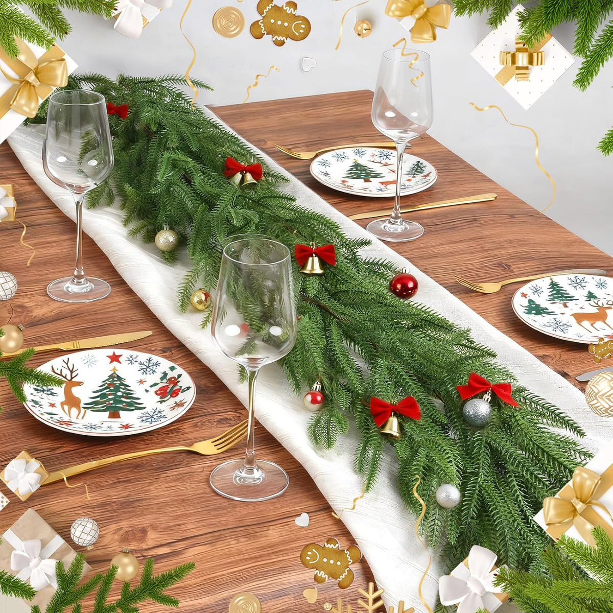 6 FT 4Pcs Christmas Norfolk Pine Garlands, Real Touch Pine Garland, Winter Artificial Greenery Xmas Garland for
