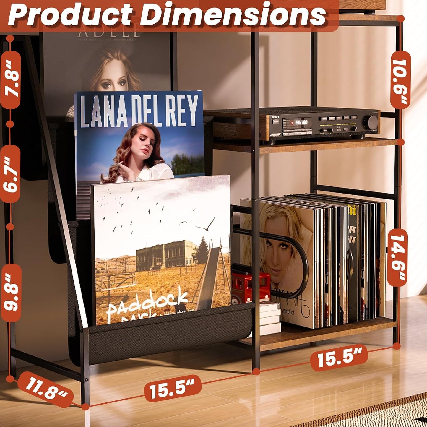Record Player Stand With Vinyl Storage, 3-Tier Turntable Record Stand Holder, Vinyl Records Storage Shelf Holds Up to