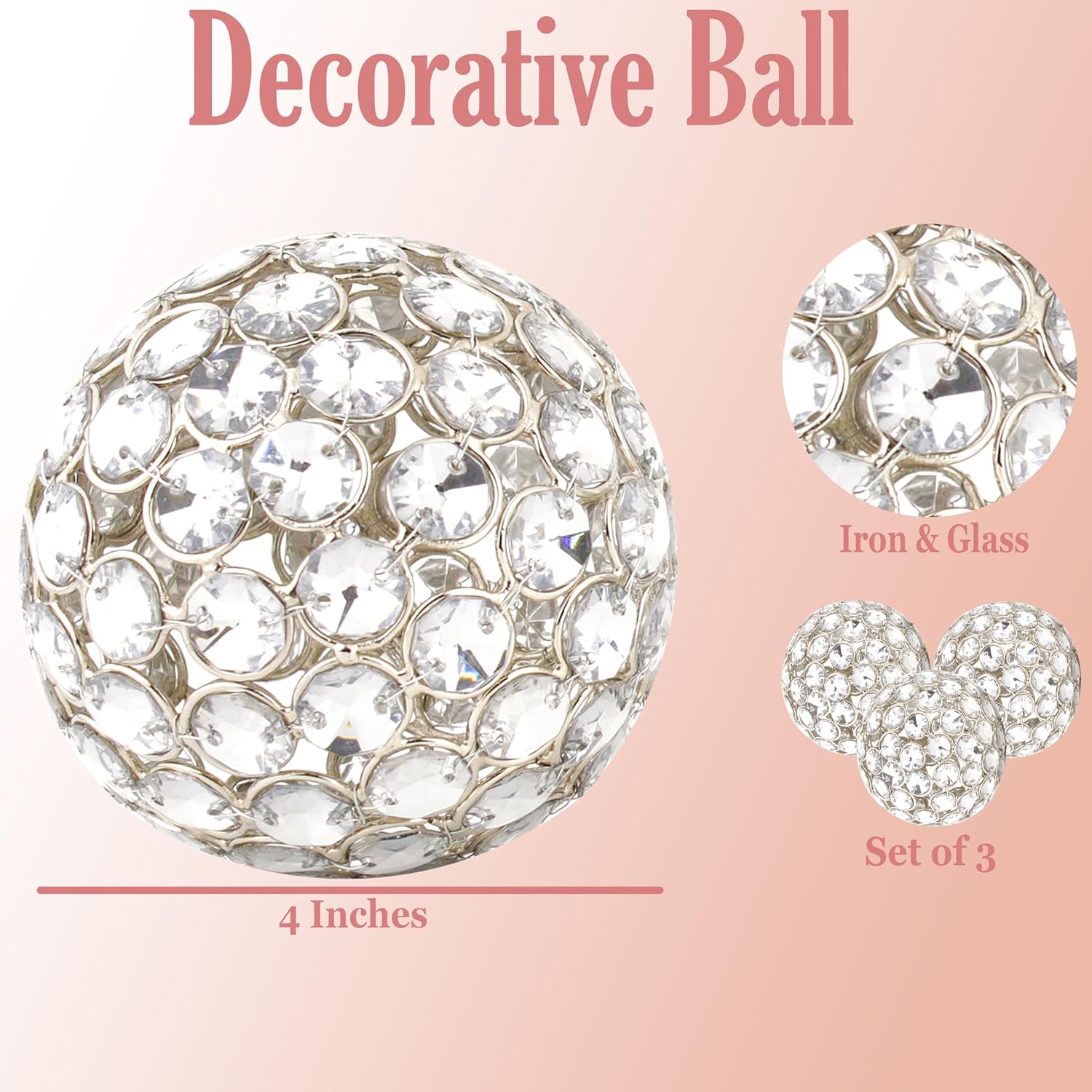 Decorative Metal Sphere / Silver / 4 Inch / Set of 3