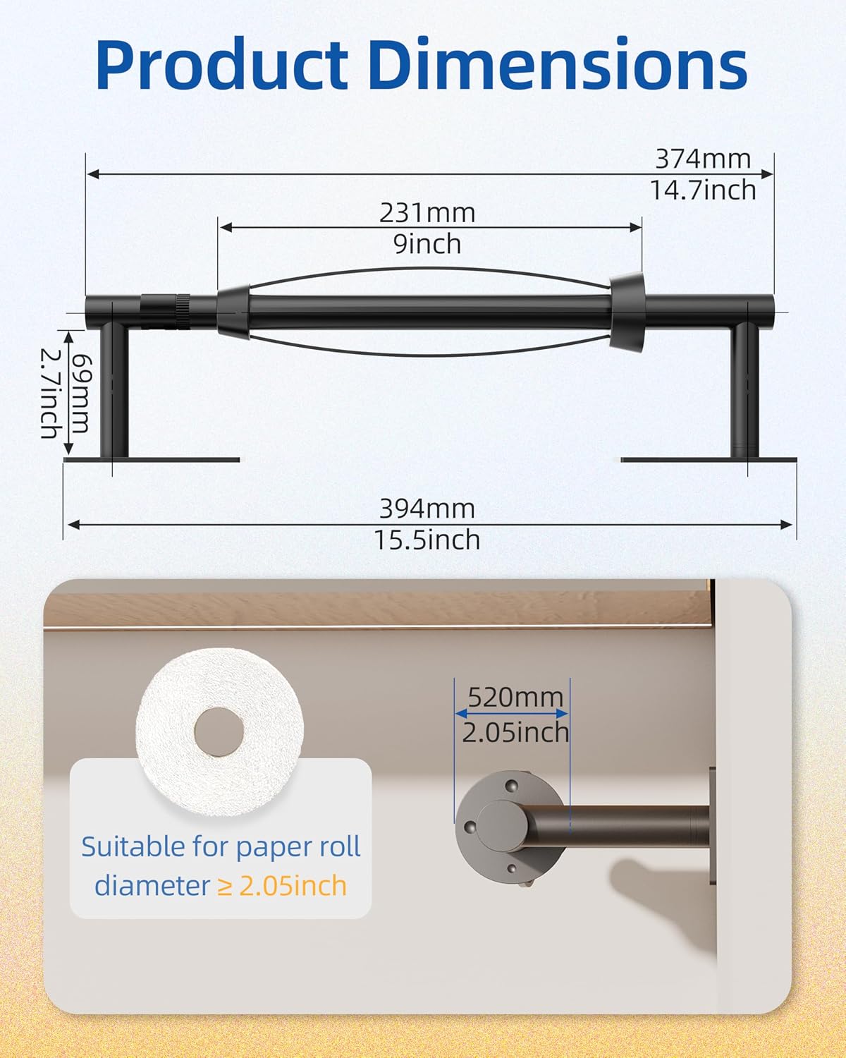 RUACQ Paper Towel Holder Under Cabinet, One Hand Tearing, Matte Black | Damping Effect, Drill Wall Mount & Adhesive