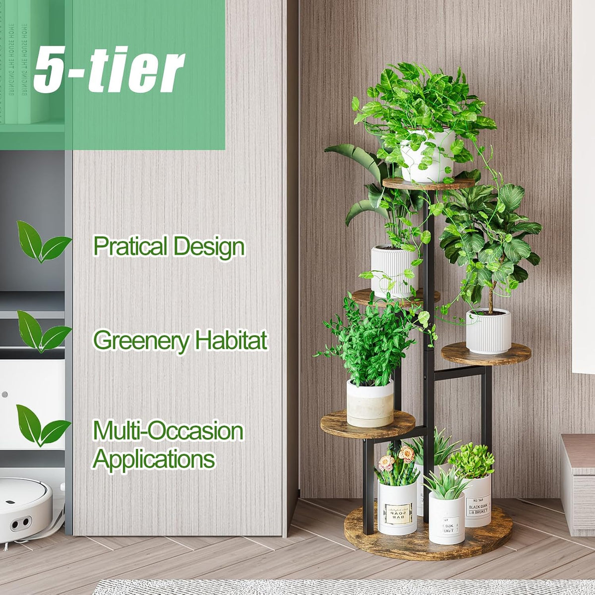 INGIORDAR 5 Tier Plant Stand Indoor Corner Tiered Holder Shelf Display Rack | Multiple Plants with MDF Top Board Metal