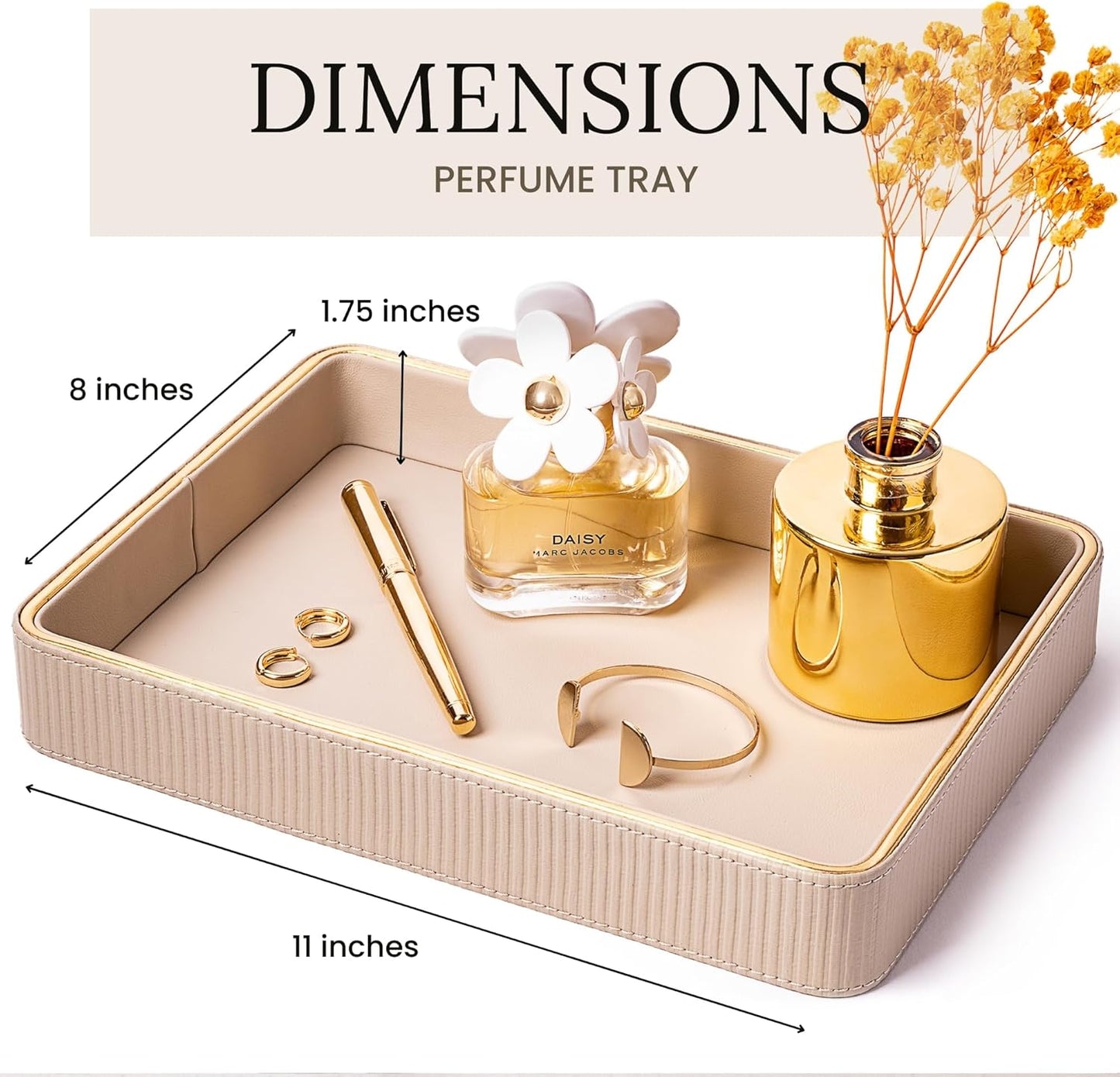 Nightstand Organizer / Bedroom Tray Catchall / Beige / 8 x 11 x 1.8