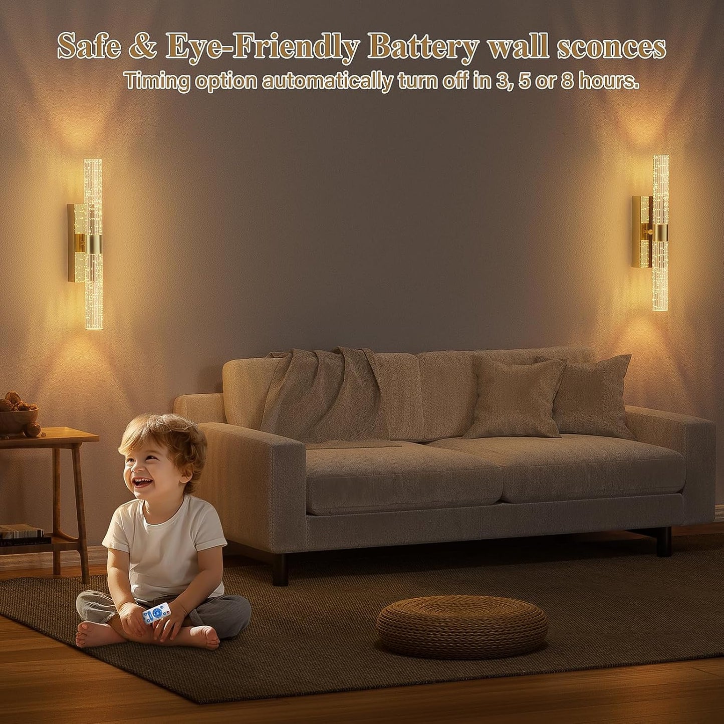 camuucci Battery Operated Wall Sconces Set of 2, Rechargeable Wall Lights | 12000mAh Long-Lasting Battery,Dimmable