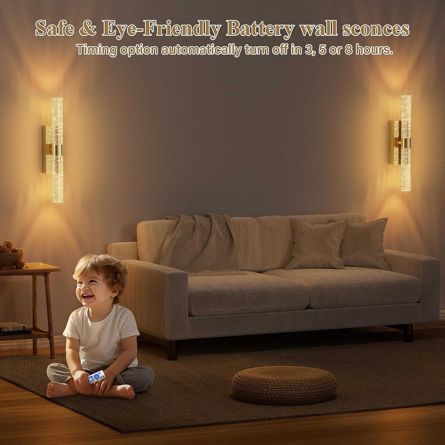 camuucci Battery Operated Wall Sconces Set of 2, Rechargeable Wall Lights | 12000mAh Long-Lasting Battery,Dimmable