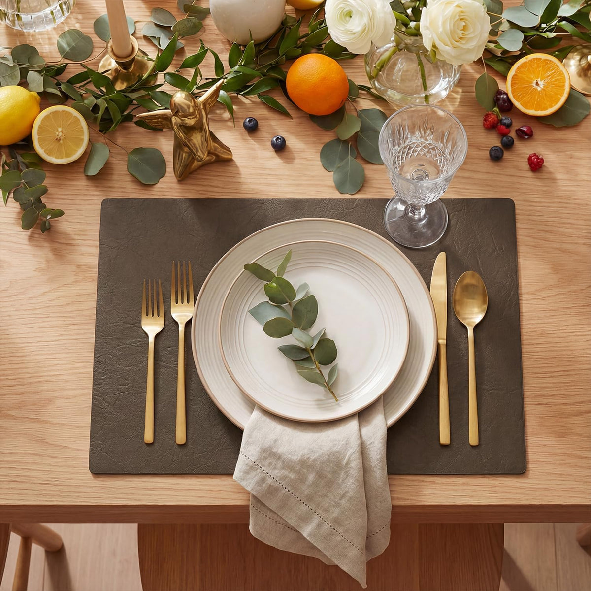 Artoid Mode Coffee Faux Leather Placemats Set of 8, 12x18 Inch Waterproof Wipeable Heat Resistant Vinyl Place Mats