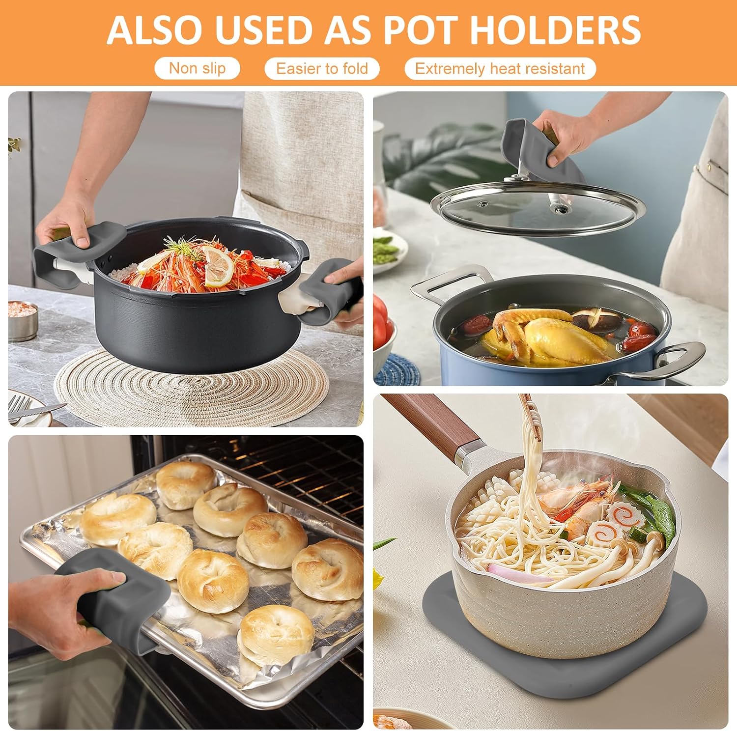 Pot Holders Hot Pads Silicone Mats / Gray / Square 6 Inch / Set of 6