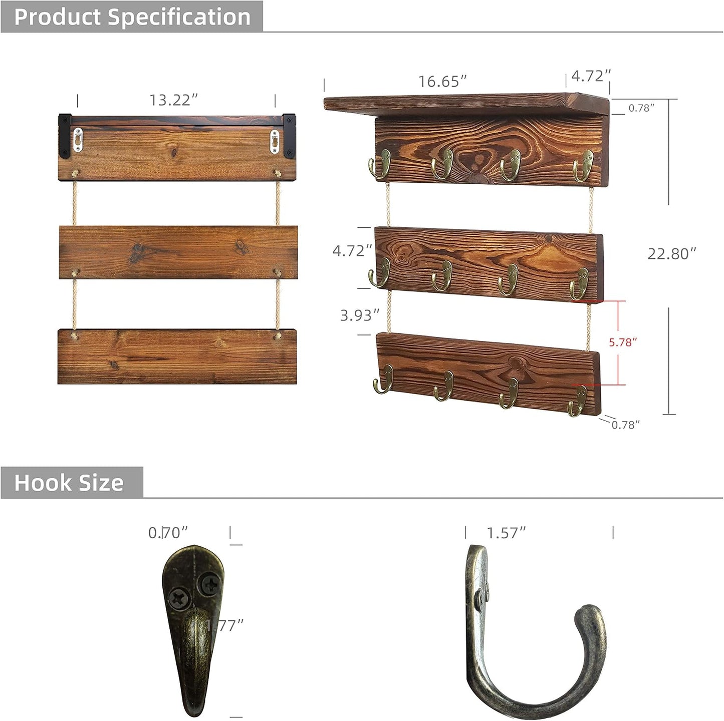 12 Hooks Coffee Cup Holder Solid Wood Mug Rack with Shelf Coffee Bar Mug Display Rustic Kitchen Storage Rack for
