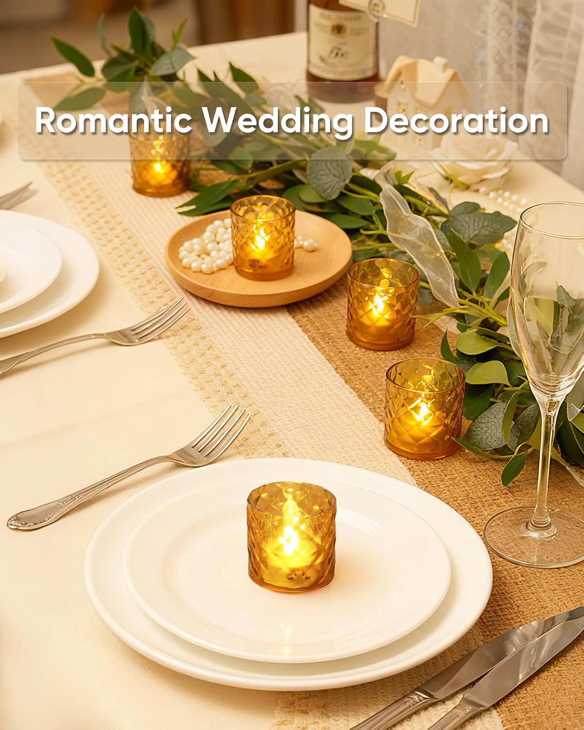 Homemory 2" Gold Acrylic Votive Candle & Holders with Auto Timer, 12 Pack | 6h auto timer, flicker Warm White glow
