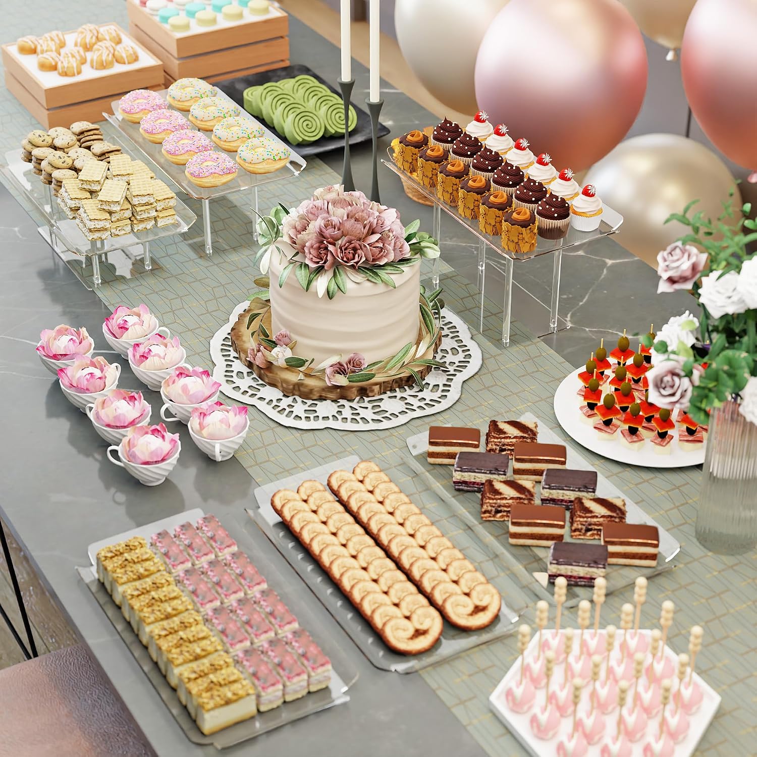 Acrylic Dessert Display Stands / Clear / Set of 6