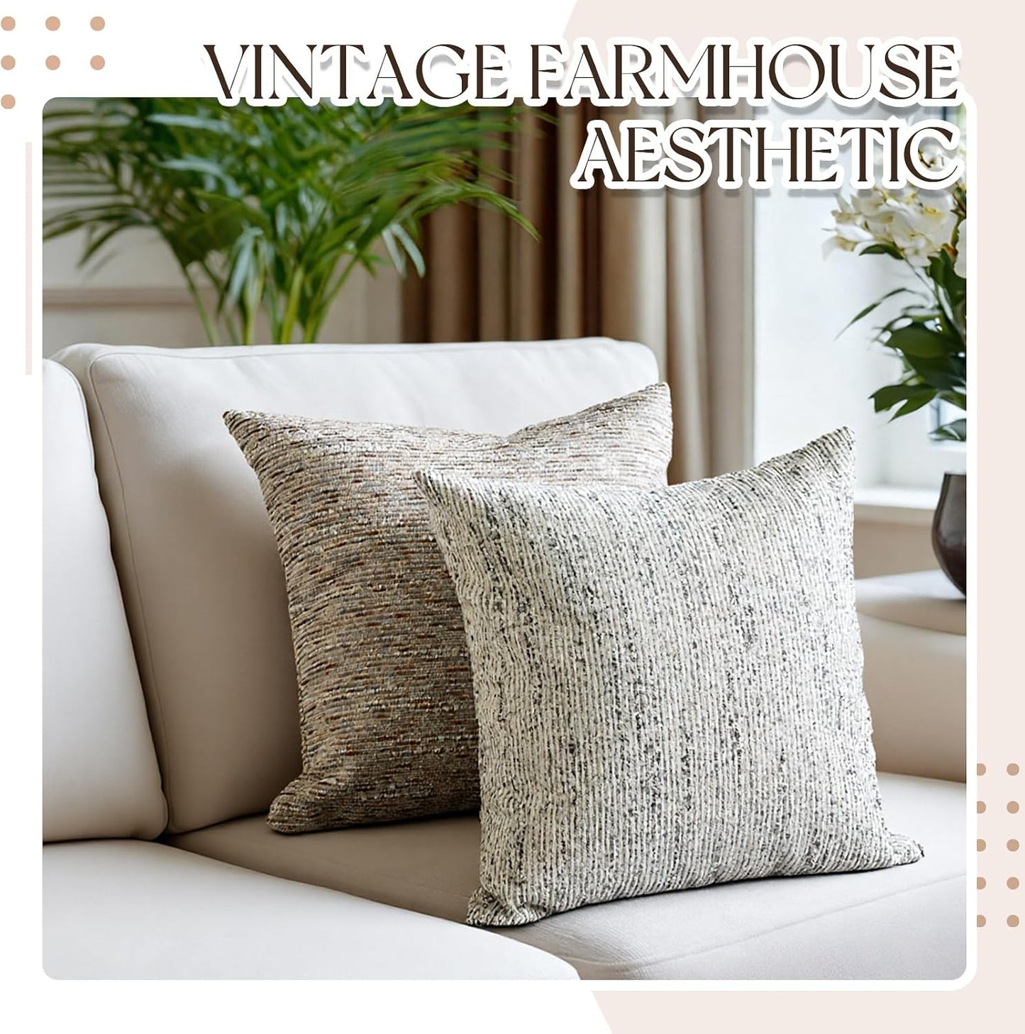 Boucle Throw Pillow Covers Boho Accent Farmhouse Square Decorative Pillow / 18 x 18 / Set of 4