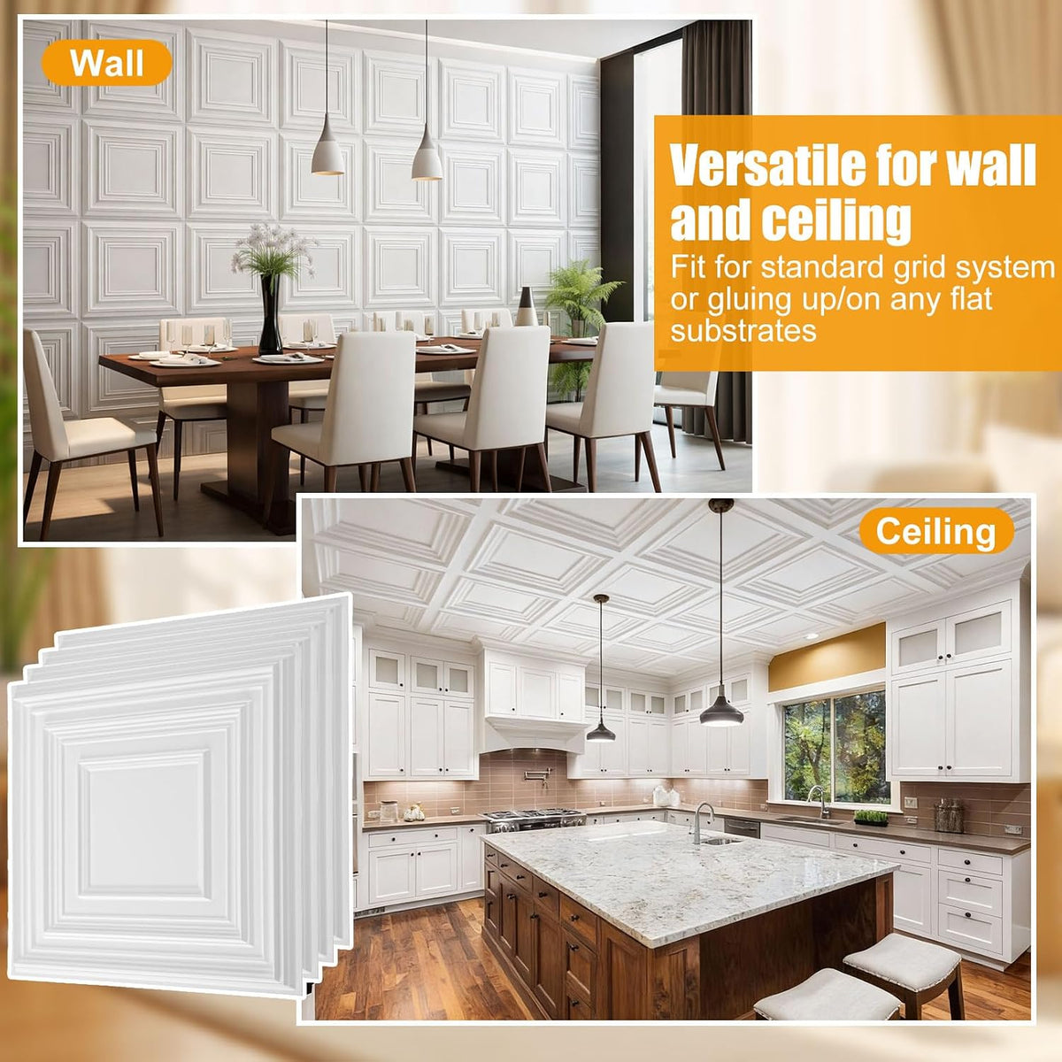 Nuanchu 30 Pcs Drop Ceiling Tiles 12x12 Inch, Glue up PVC Wall Panels,White | Cuttable, Paintable, DIY, Waterproof, 3D