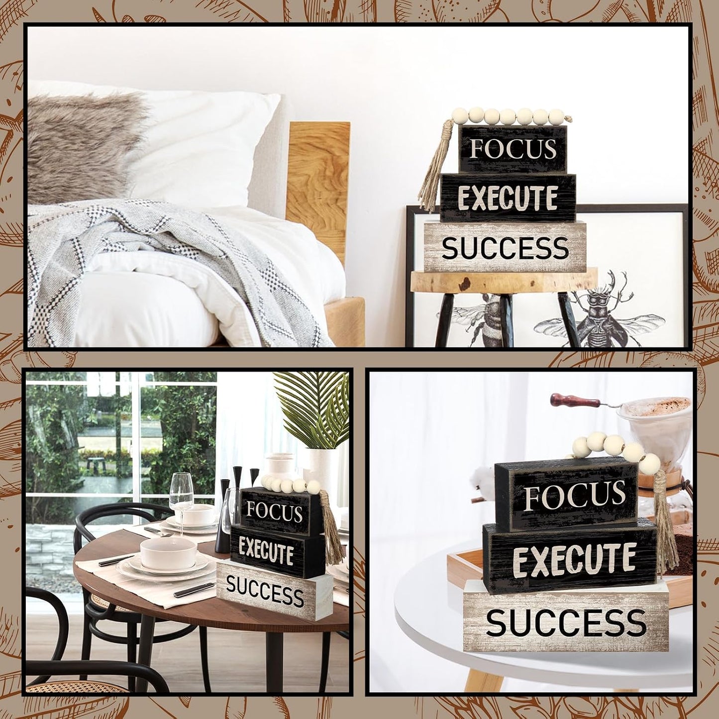 Motivational Desk Decor Wooden Office Decor Inspirational Tiered Tray / Success / Set of 4