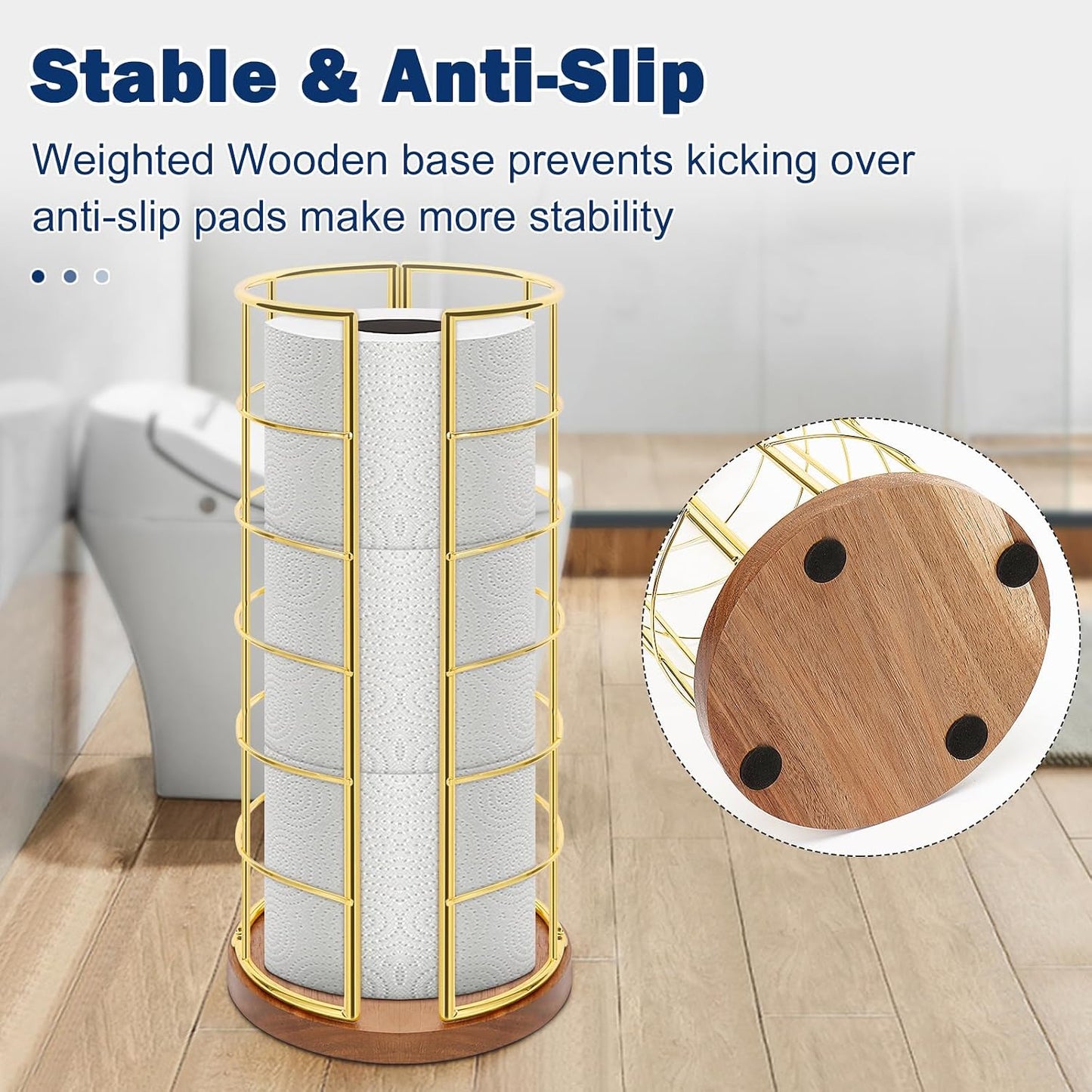 NearMoon Toilet Paper Organizer Stand, Freestanding 3 Rolls Tissue Storage, Metal Bathroom Accessory, Rustproof Toilet