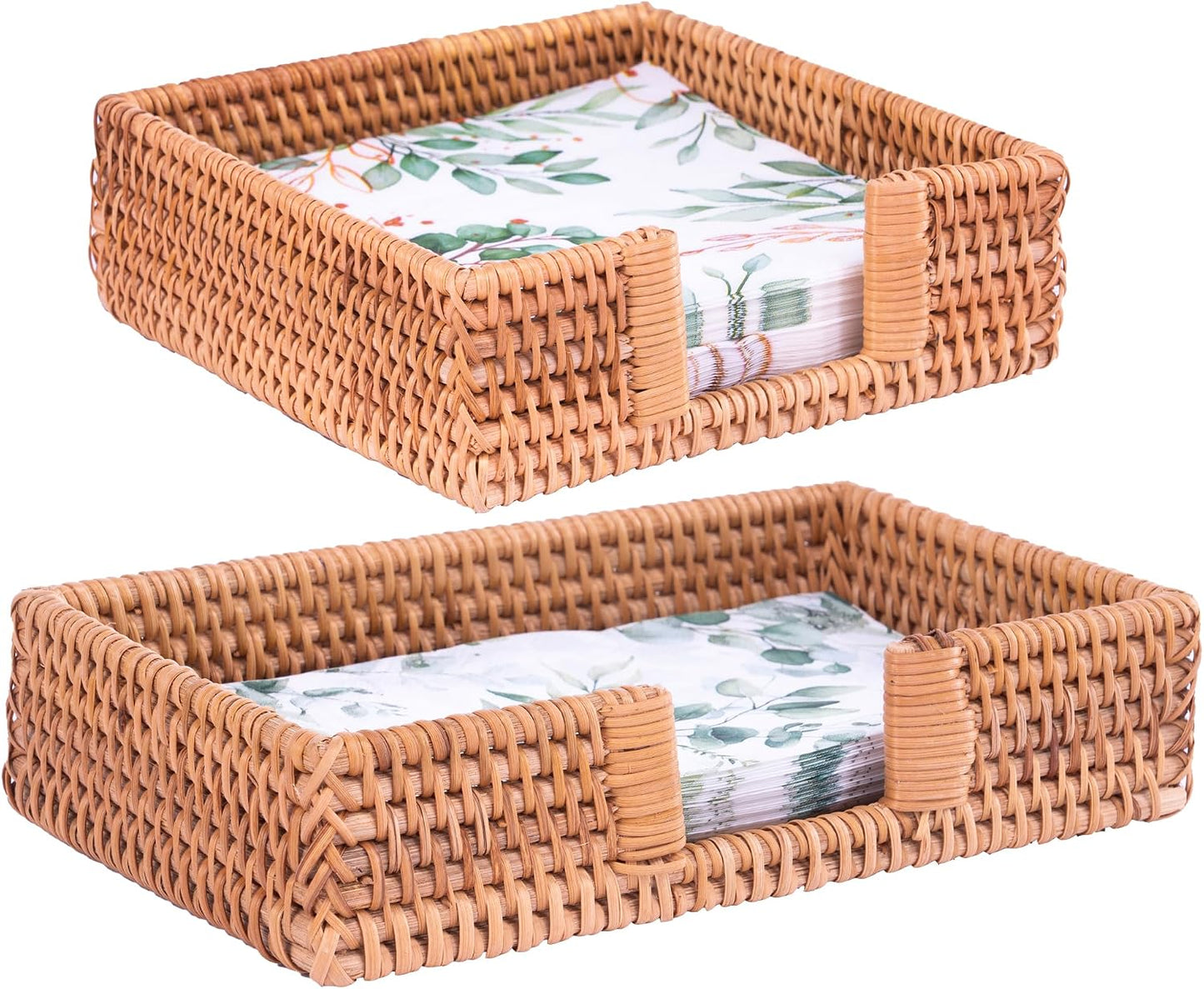 Napkin Holder Boho Style Decorative Handwoven Tissue Dispenser / Rattan / Square / Natural