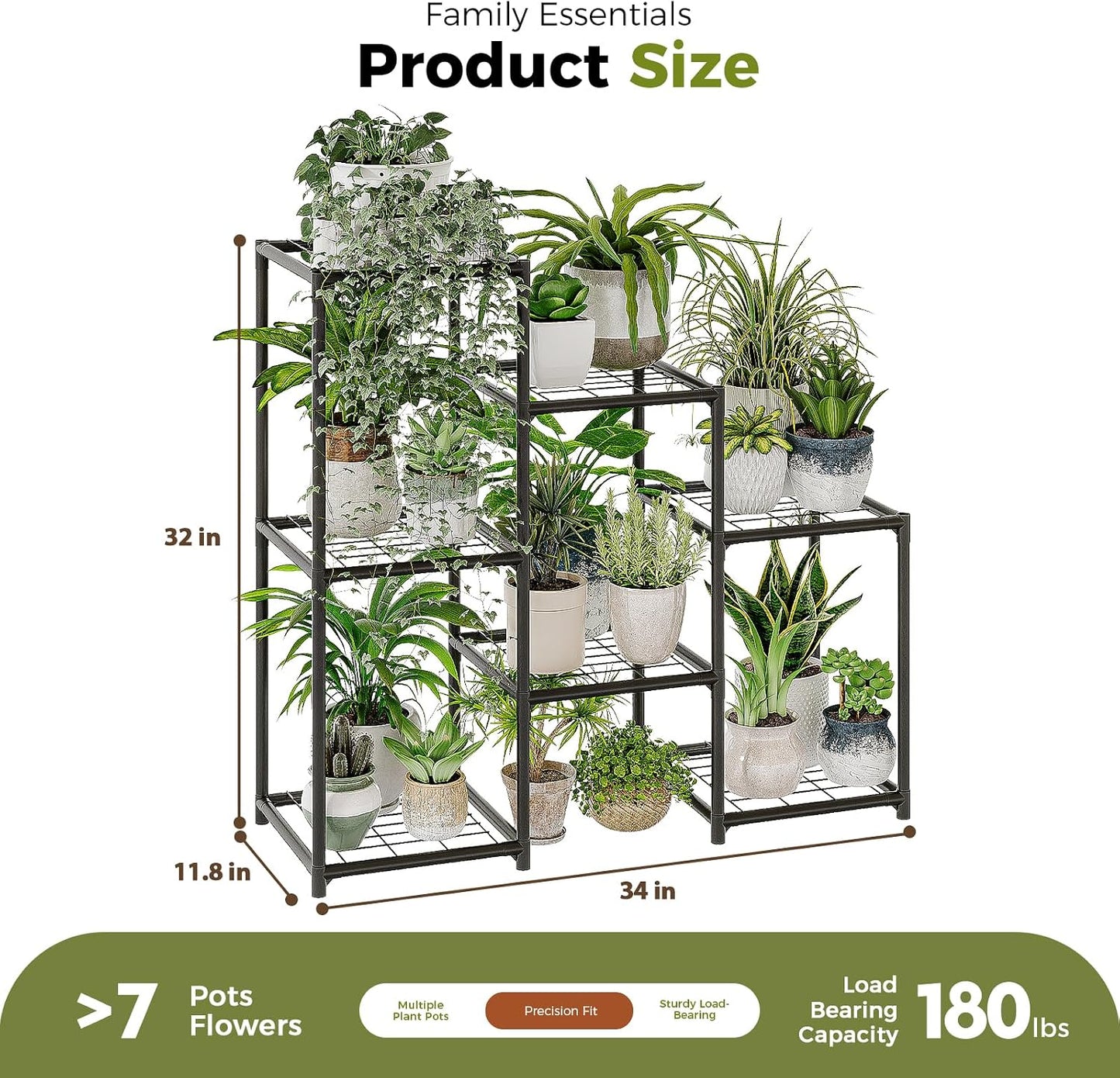Bamworld Black Plant Stand Outdoor Metal Plant Shelf for Multiple Plants | 3 Tiers Ladder Plant Holder Waterproof for