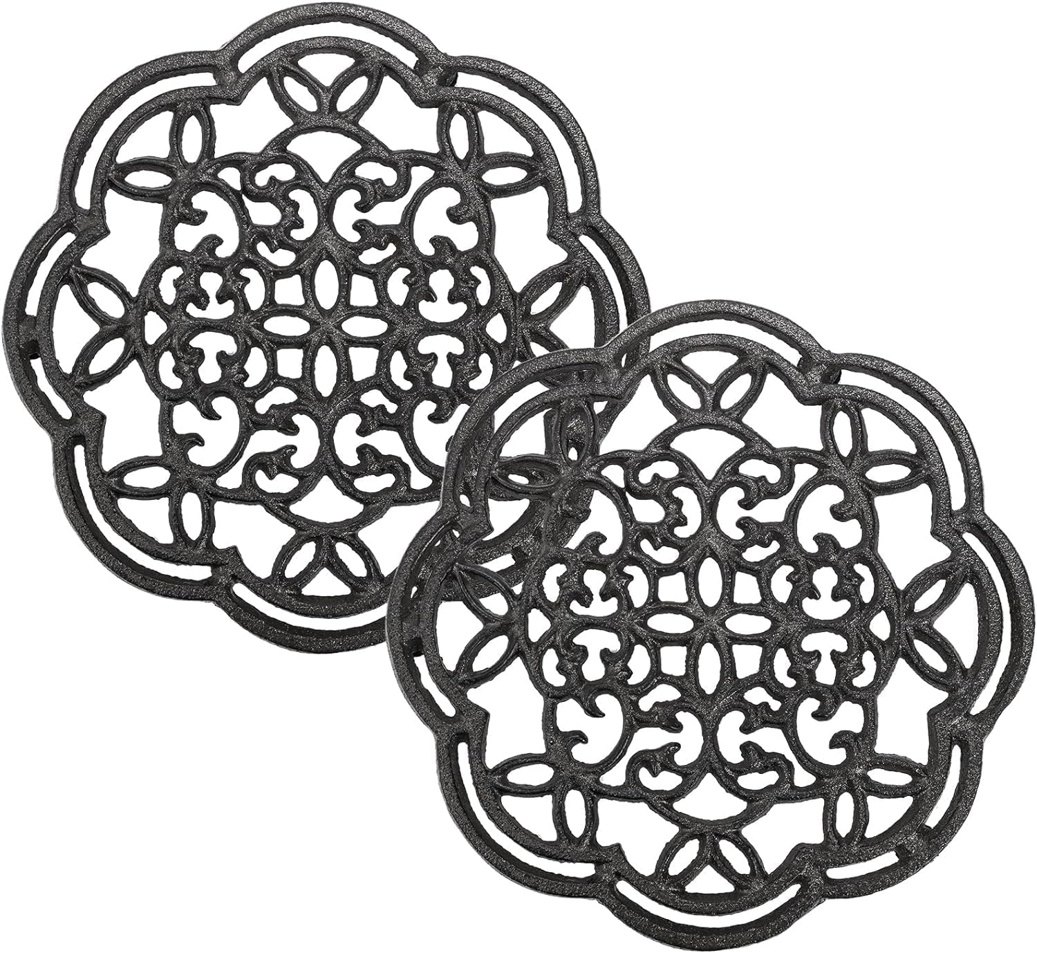 Yopay 2 Pack Cast Iron Trivet Heavy Duty, 7.7 inch Round Metal Trivet for Hot Pans or Teapot, Rustproof Pot Stands