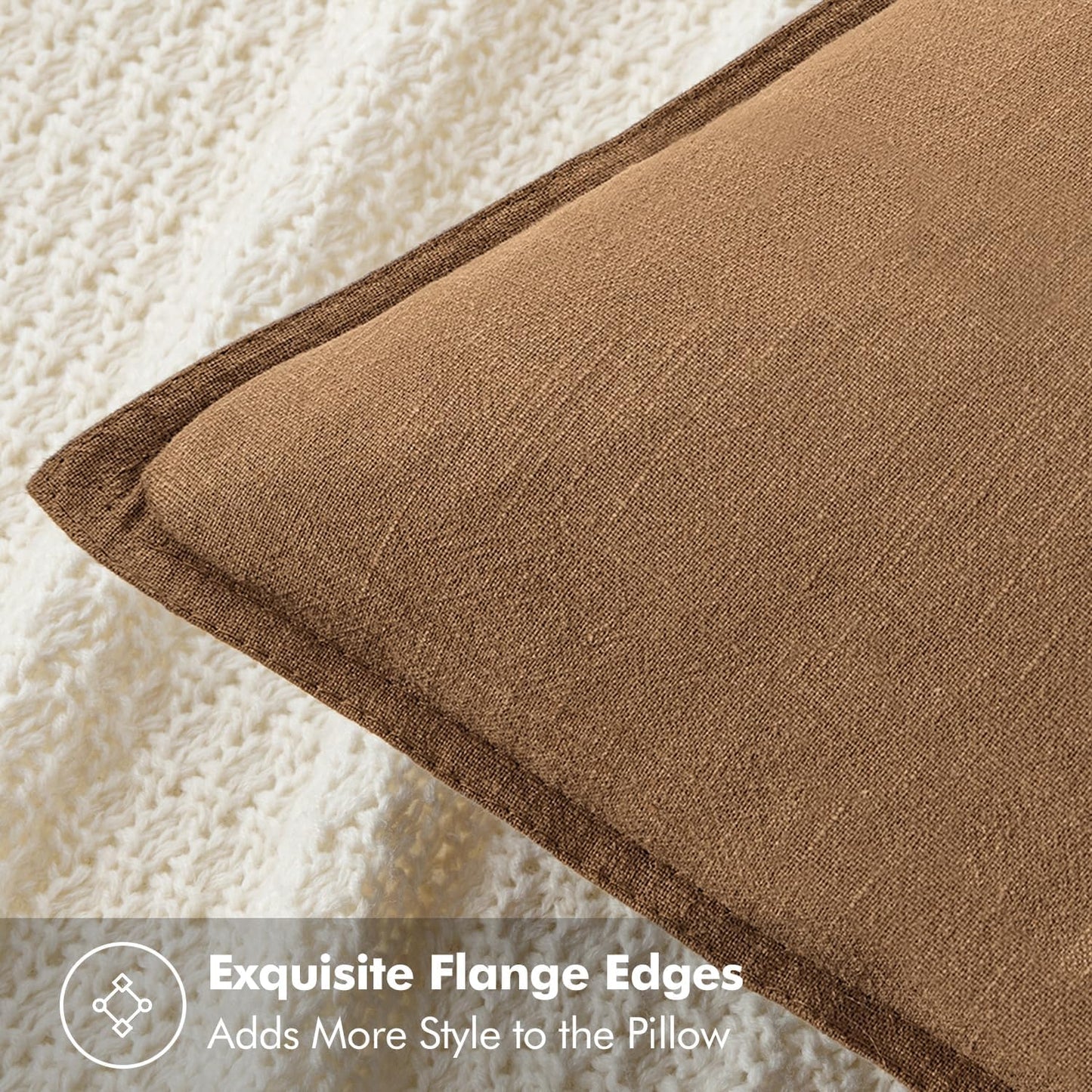 Decorative Linen Pillow Covers ​Boho Farmhouse​ ​Neutral Couch Throw / 18 x 18 / Brown / Set of 2