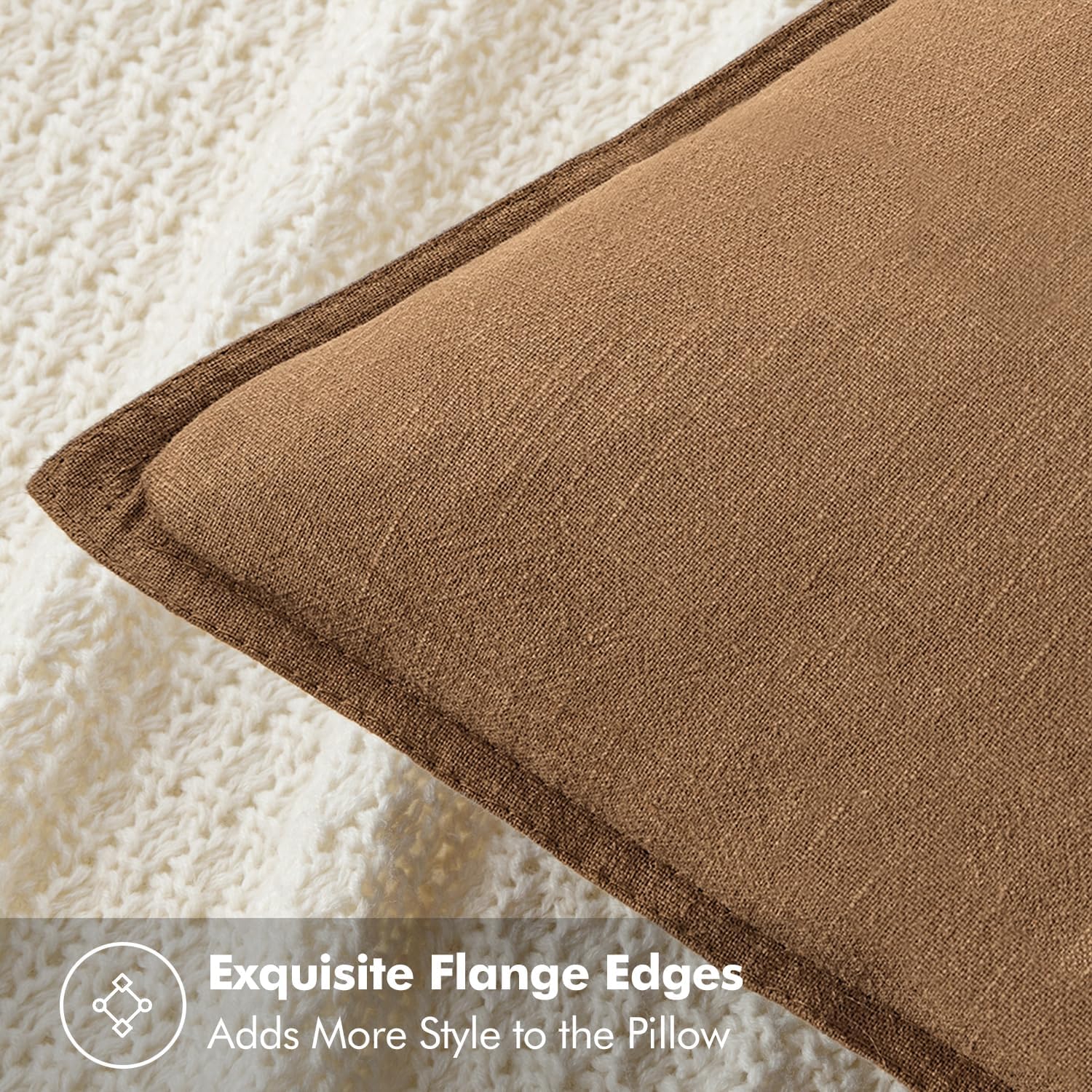 Decorative Linen Pillow Covers ​Boho Farmhouse​ ​Neutral Couch Throw / 18 x 18 / Brown / Set of 2
