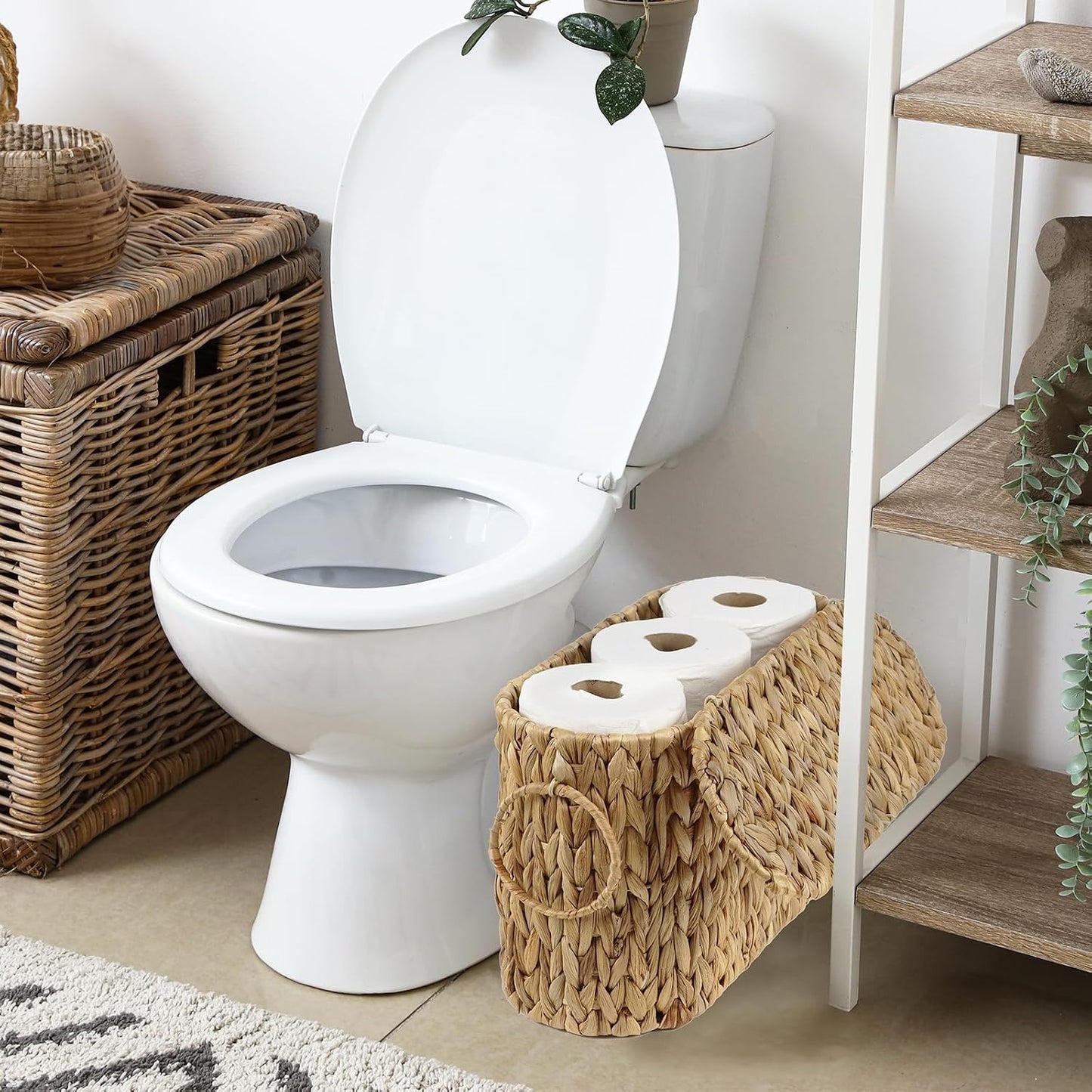 Wicker Basket / Toilet Paper Storage Basket / Natural Water Hyacinth with Lid