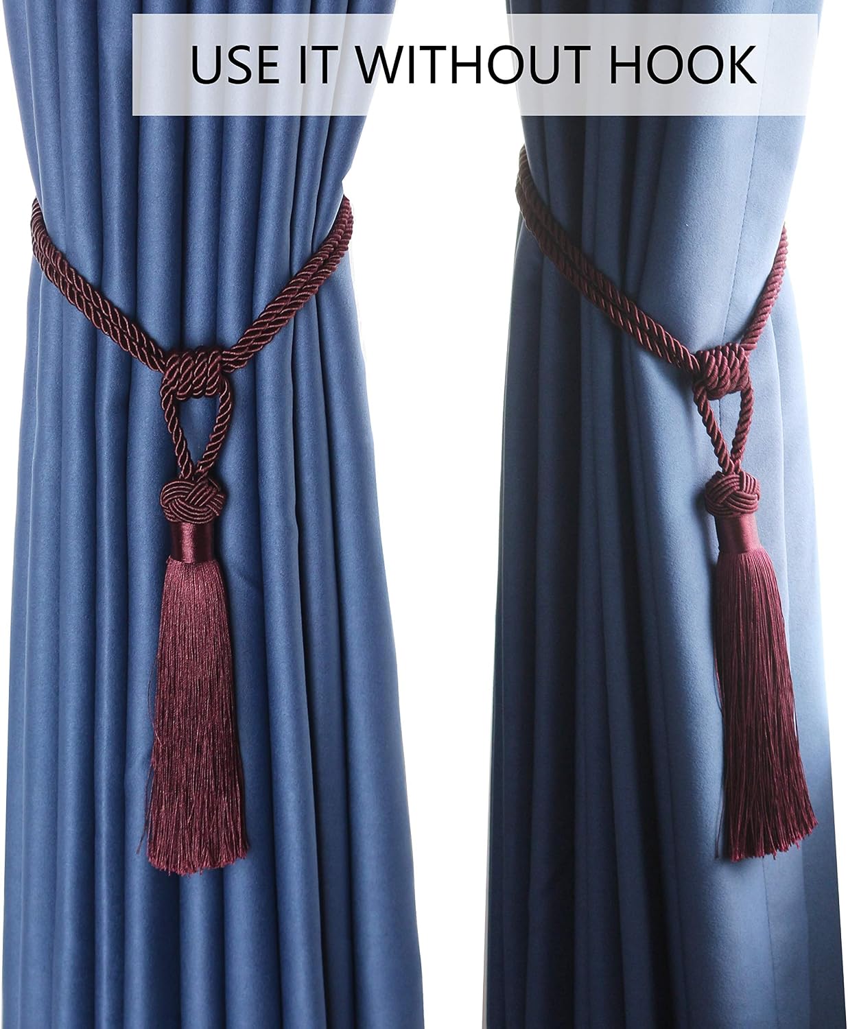 BEL AVENIR 4 Pack Curtain Tiebacks Hand-Woven Tassels Holdbacks | Purple, Elegant, Home Decorative Tassels Ties for