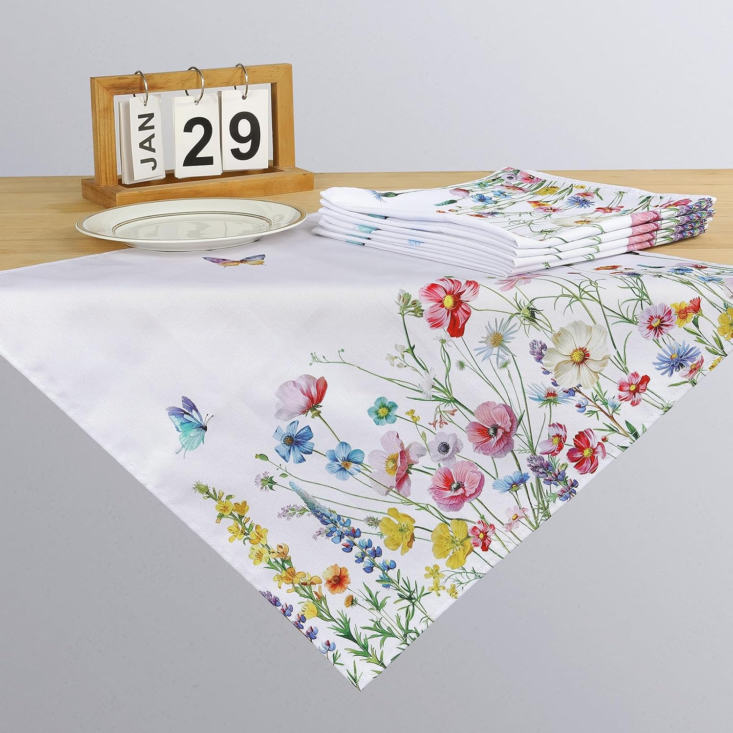 Wildflower Butterfly Cotton Cloth Napkins, 18×18 in, Set of 12 | Washable Cotton Dinner Napkins with Wildflower