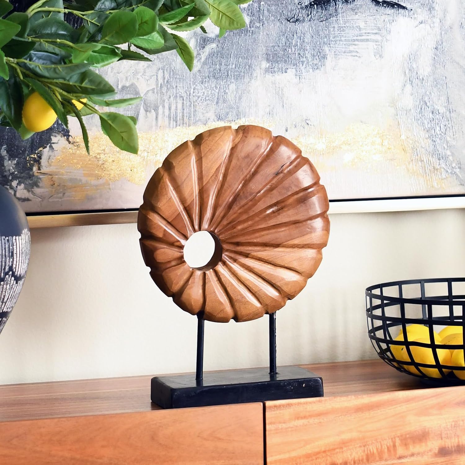 Teak Sculpture Home Décor / 13.8 x 9.8 x 3.5