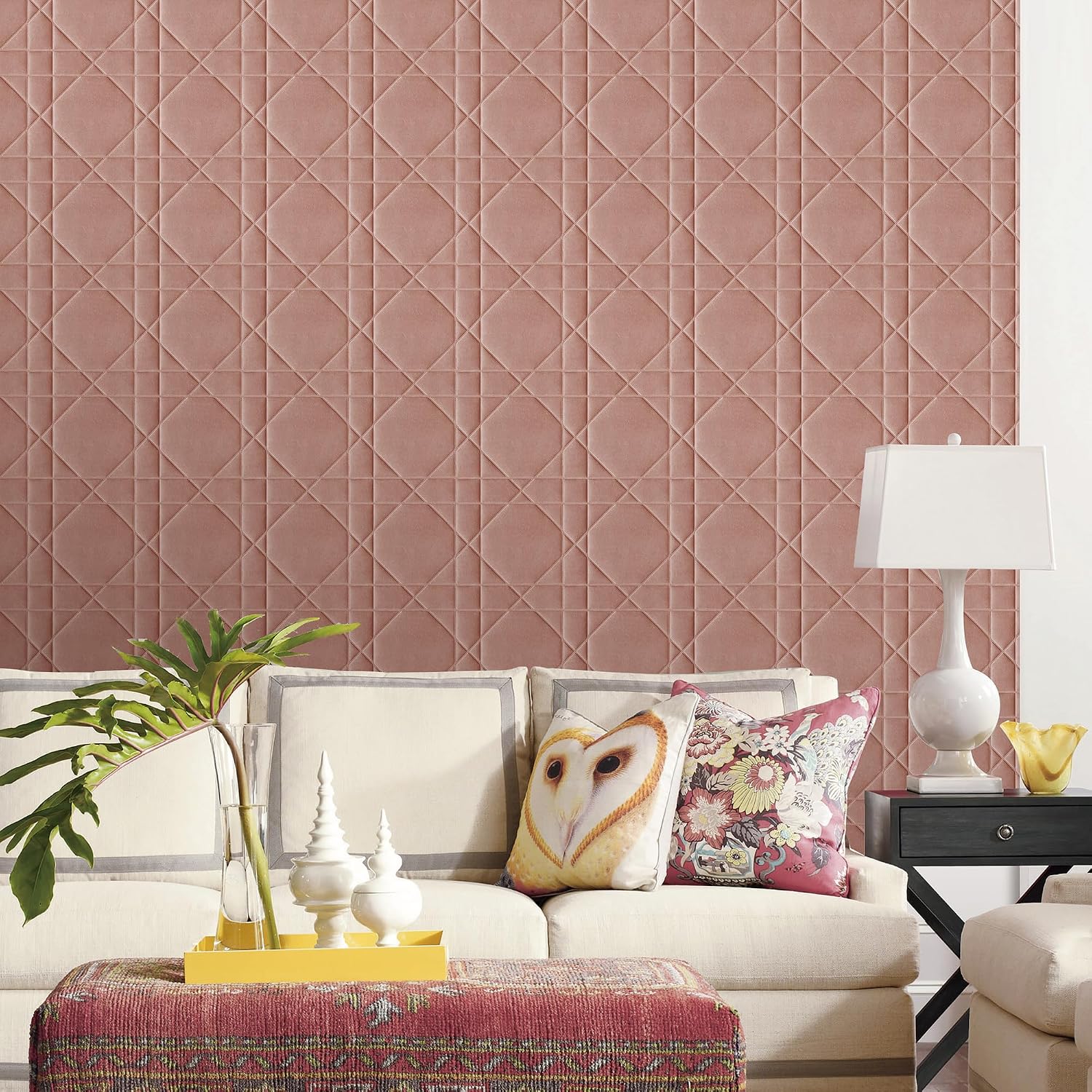 Velvet 3d wall panels for Interior wall Decor peel and stick / Hexagon-pink