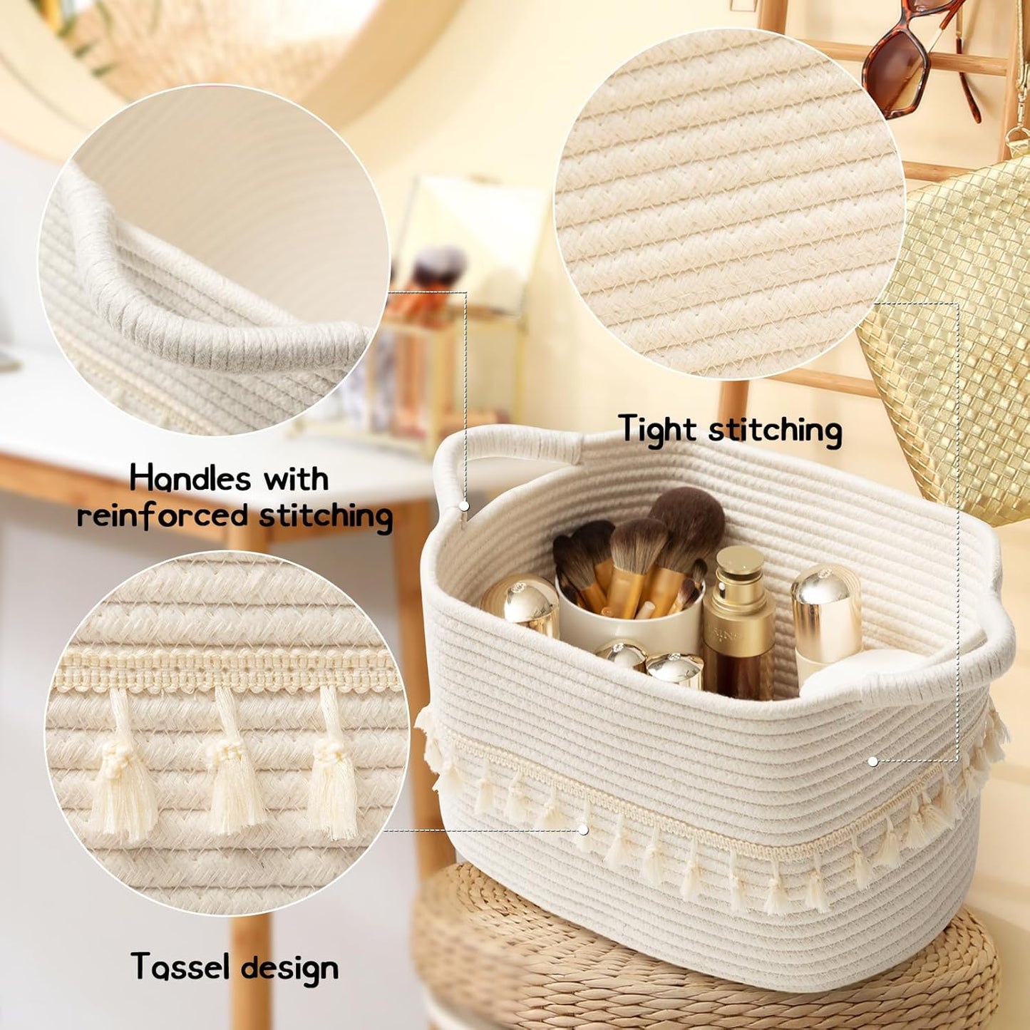Woven Clothes Basket for Organizing and Storage / White / Set of 3