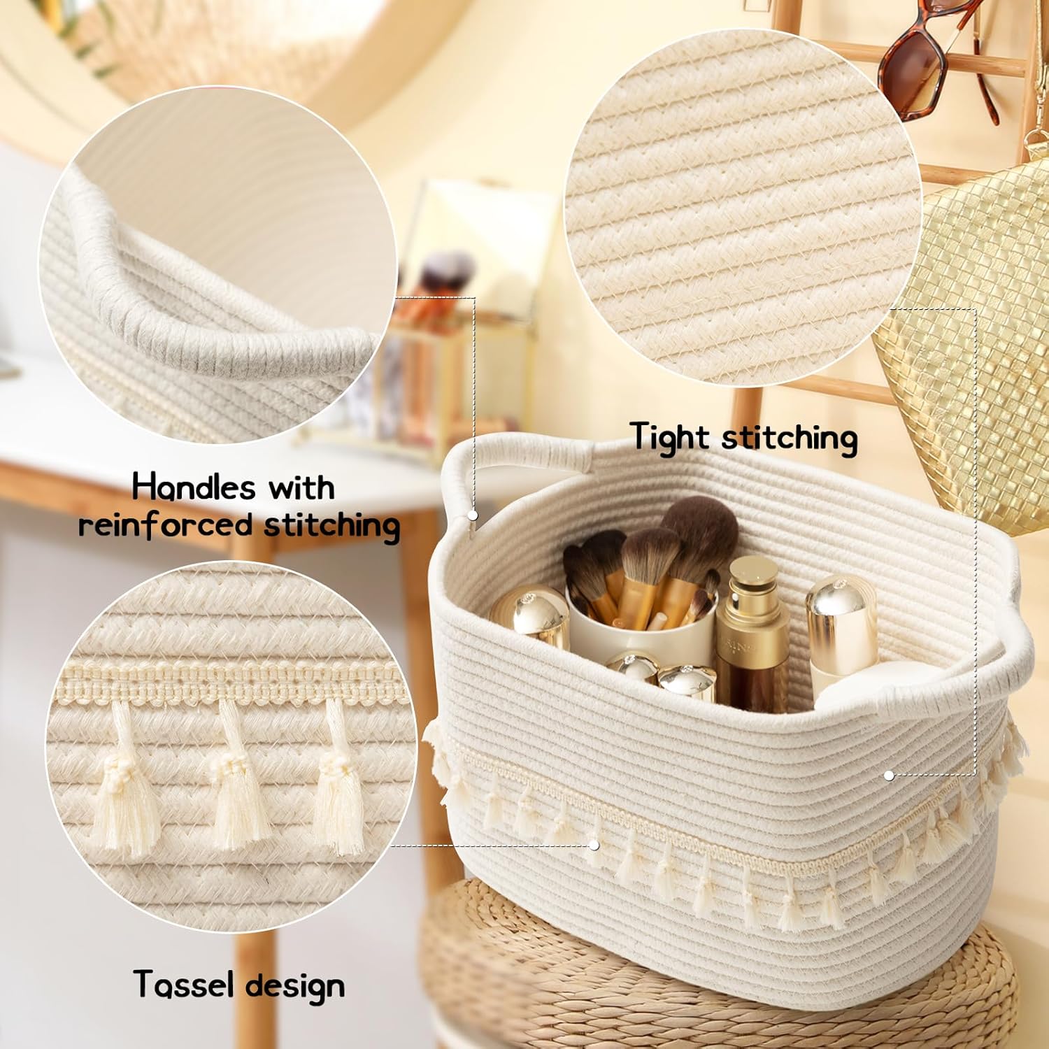 Woven Clothes Basket for Organizing and Storage / White / Set of 3